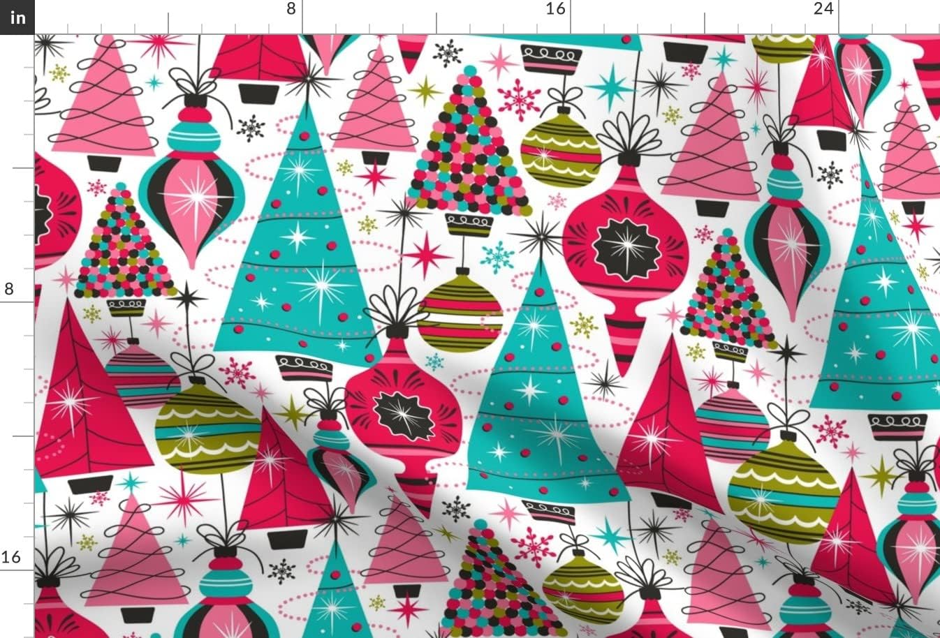 Spoonflower Fabric - Deck Maximalist Christmas Pink Aqua Green Vintage Retro Holiday Home Printed on Minky Fabric by The Yard - Sewing Baby Blankets Quilt Backing Plush