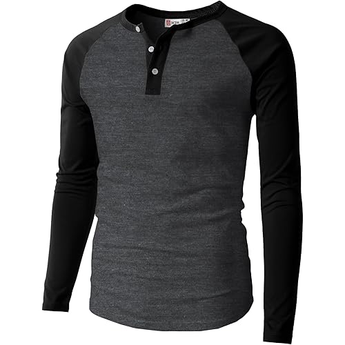 H2H Mens Casual Slim Fit T-Shirts Henley Shirts Raglan Long & 3/4 Sleeve Jersey Baseball T Shirts