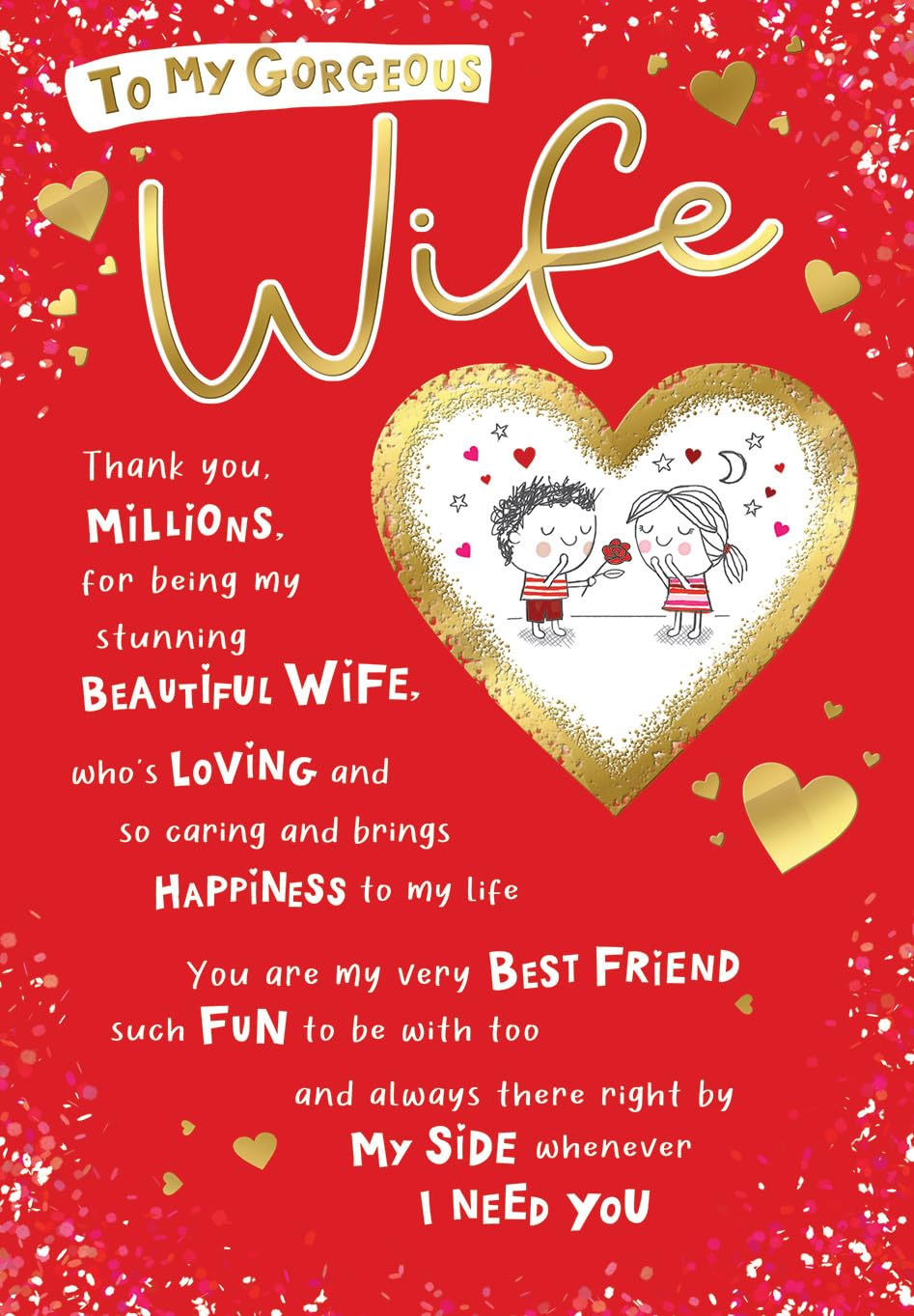 Piccadilly Greetings Valentine's Day Card, To My Gorgeous Wife - 9 x 6 inches