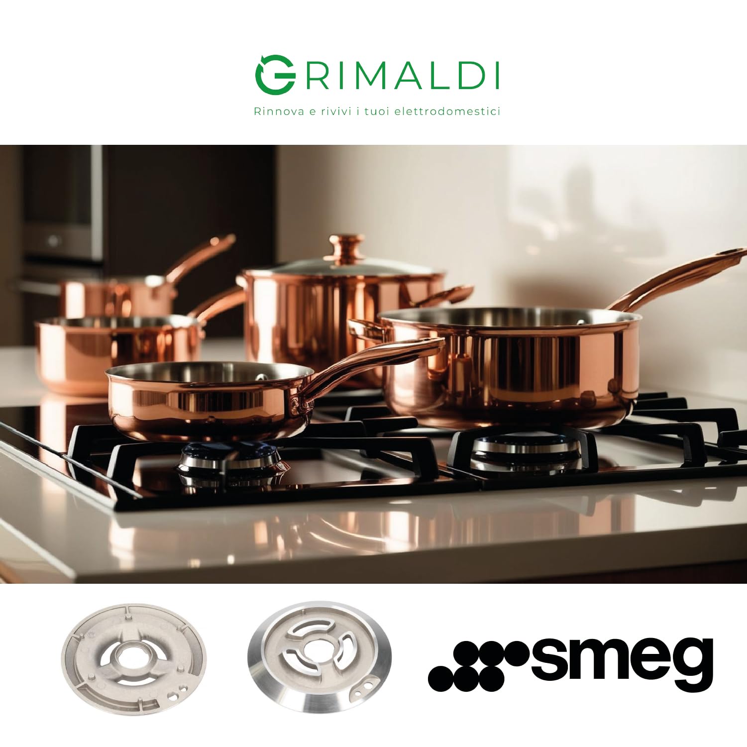 G GRIMALDI Bruciatore Tripla Corona Gigante per Piano Cottura Cucina Compatibile SMEG 870650452 | Bruciatore Gas + Spartifiamma | Ricambio Wok/Alta Potenza