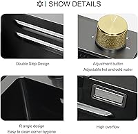 Vista 4 de Fregadero de cocina empotrado o empotrado, color negro, de acero inoxidable 304, Nano Raindance, con lavaplatos y grifo extraíble, fregaderos