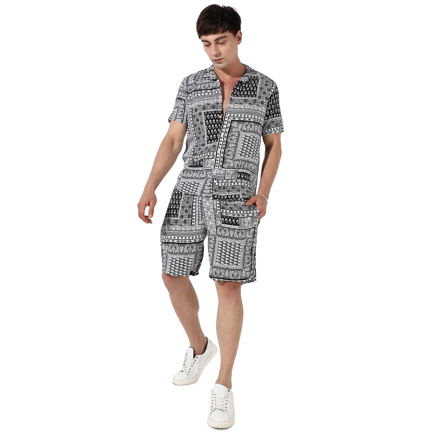 Campus Sutra Men's Multicolour Bohemian Print Co-Ord Set For Casual Wear | Cotton Rayon Fabric | Clothing Set Crafted With Comfort Fit & High Performance For Everyday Wear