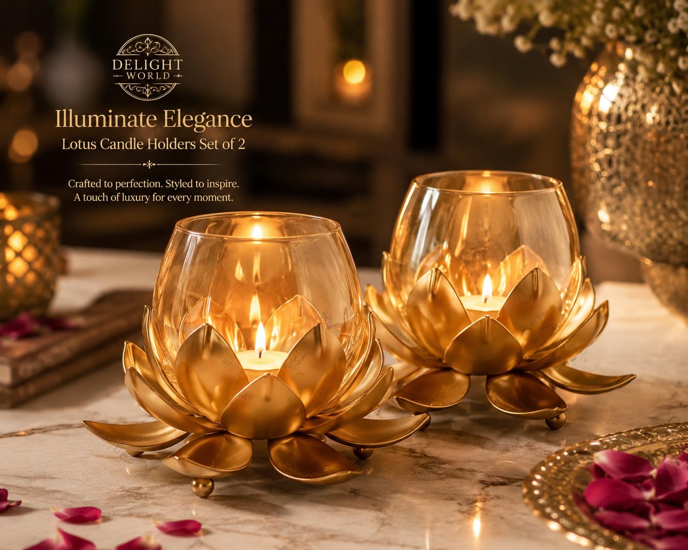 Lotus Tealight Candle Holders - Golden Decor -2