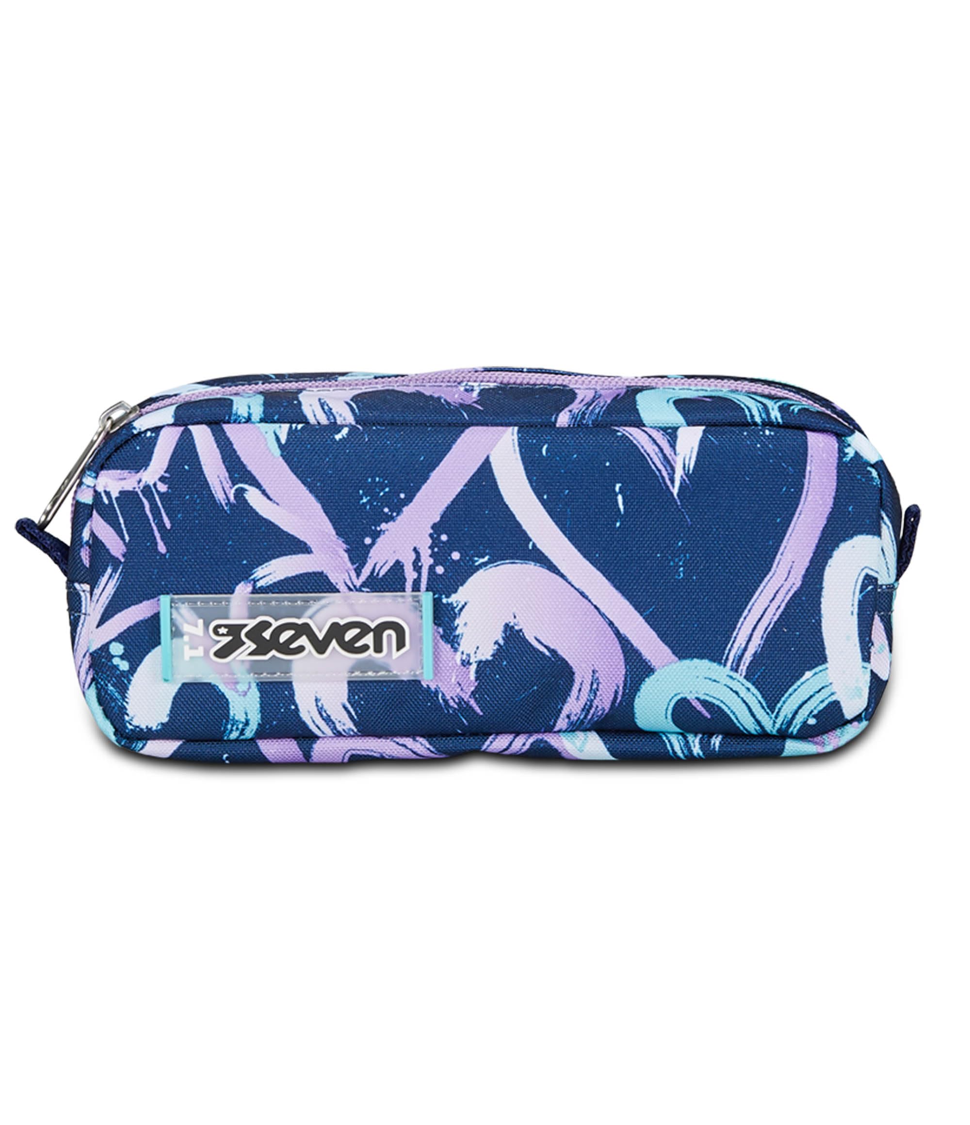 Seven Portapenne Scuola 2 Zip, Viola Blu, Cristal Purple, Bustina Doppio Scomparto Con Organizer, Tasche ed Elastici Porta Penne, Accessori Zaino, Medie, Superiori, Bambina Ragazza,