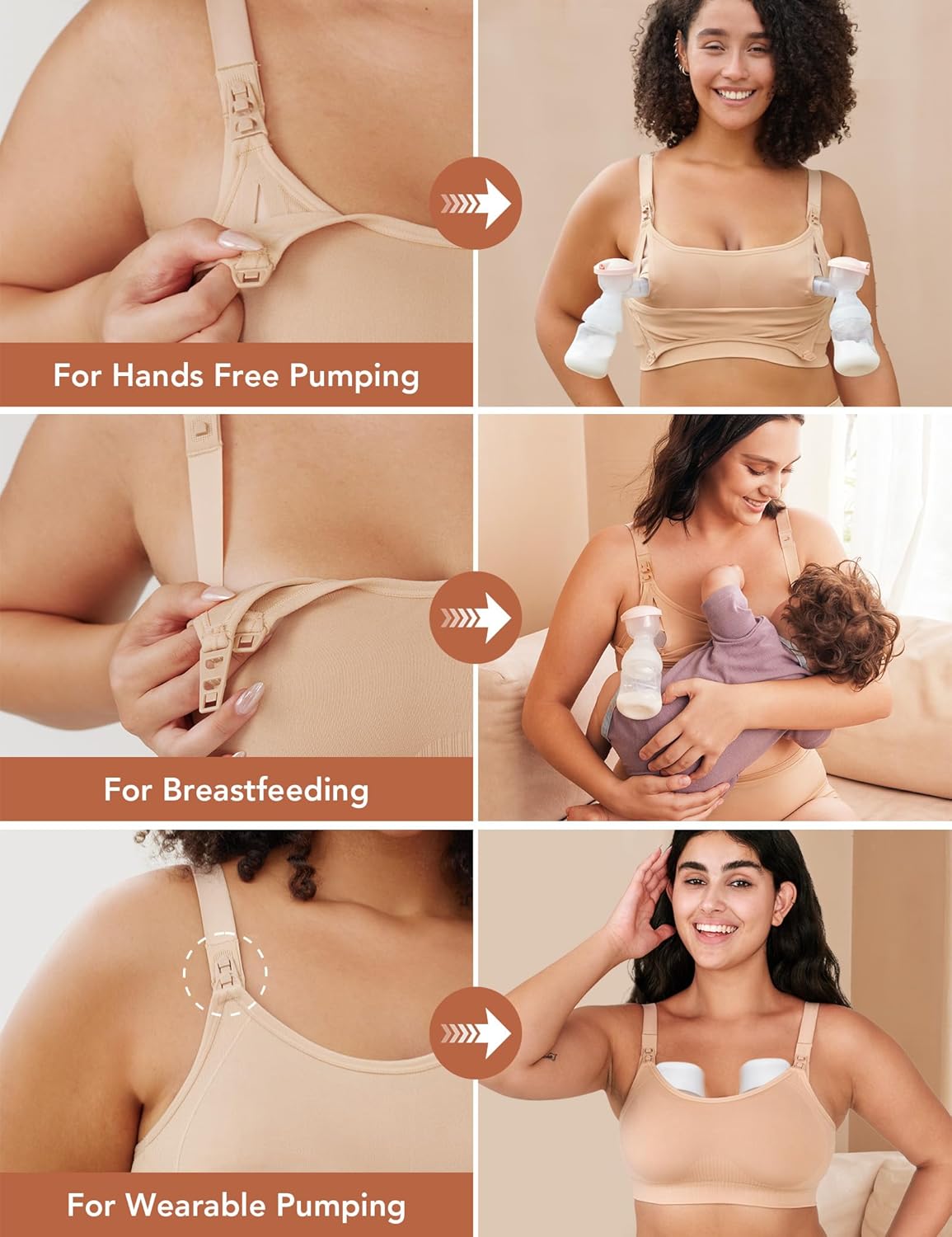Pumping Bra Hands Free Seamless Comfort PatentedClasps Nursing and Pumping Bra in One Breast Pump Bra All Day Wear - Image 3