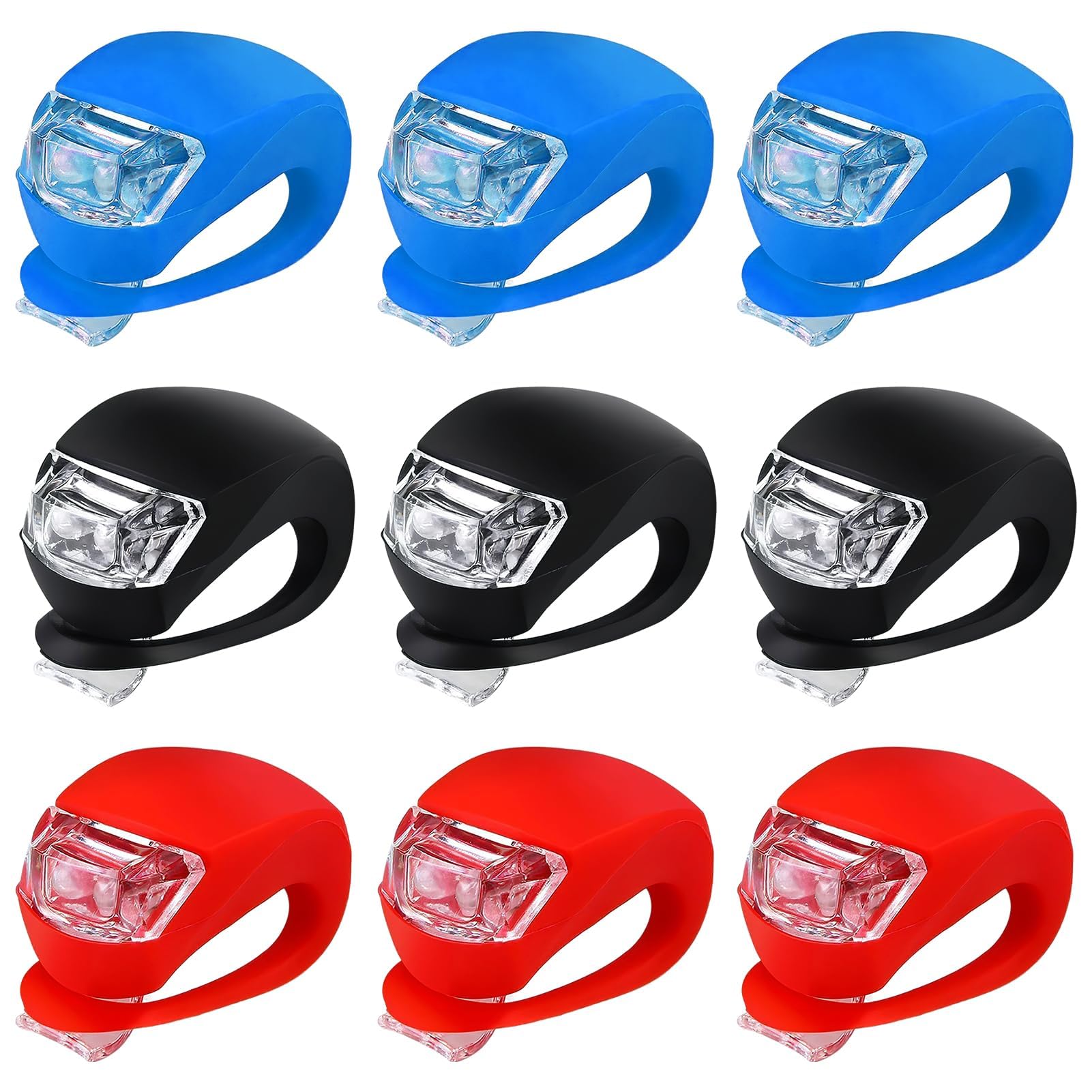 9Pcs Bike Lights Front and Back, Waterproof Clip-on Silicone Cycle Lights