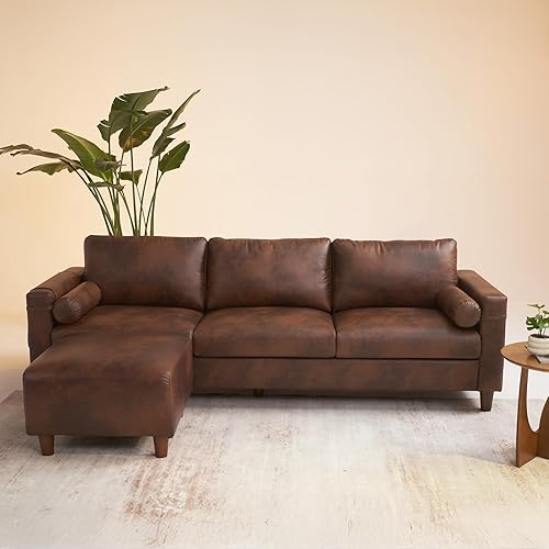 Miniatura 14 de Vesgantti Sofá de Cuero Sintético de 100" con Otomana Móvil, Sofá Grande de Cuero PU en Forma de L de 2 Asientos con Bolsillo Lateral, Cómodo Sofá