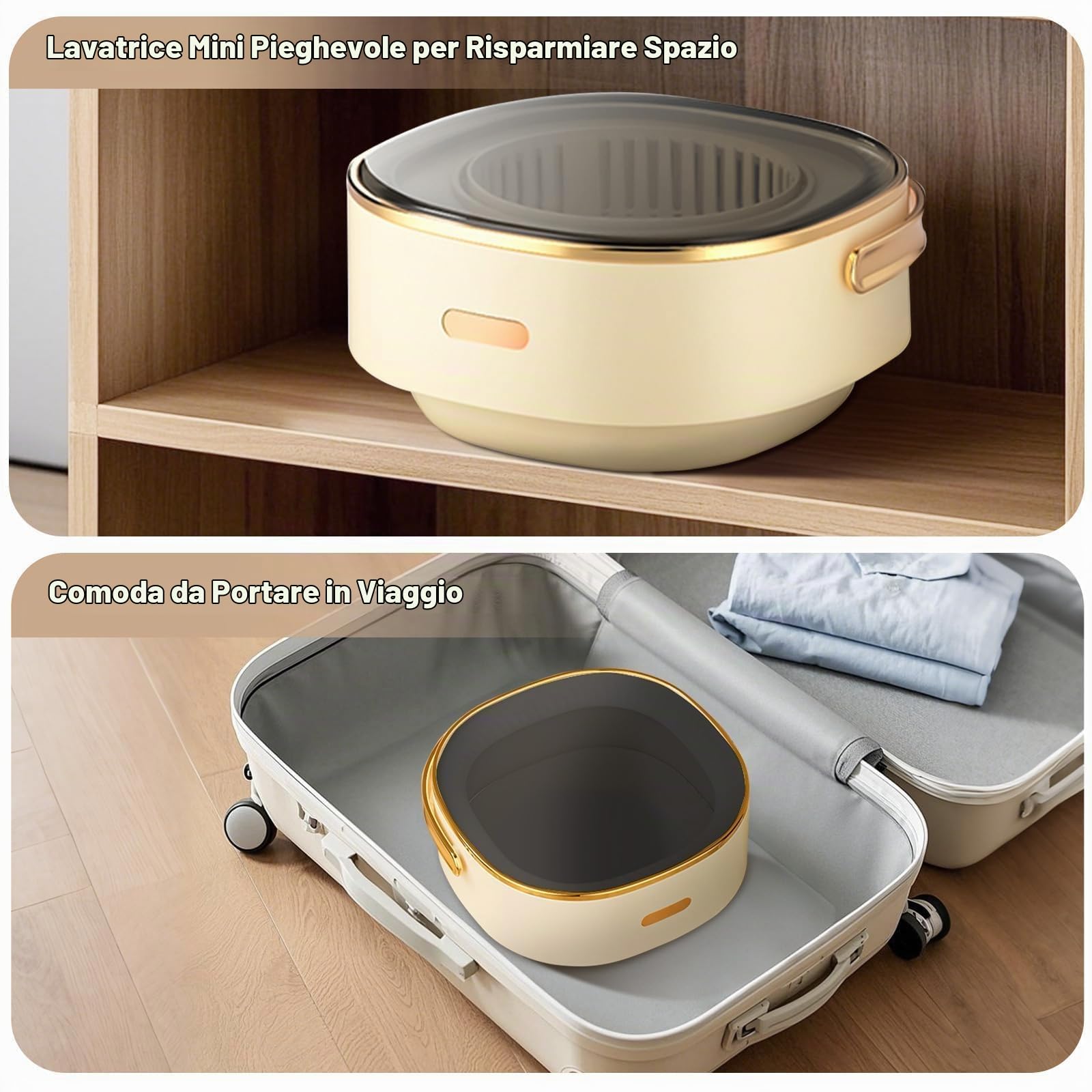 Lavatrice Portatile 13L Pieghevole con Centrifuga, Mini Lavatrice Automatica con 3 Modalità di Pulizia per Biancheria Intima, Vestiti Neonati, Calze, Campeggio e Viaggi, Spina UE, Grigio Bian