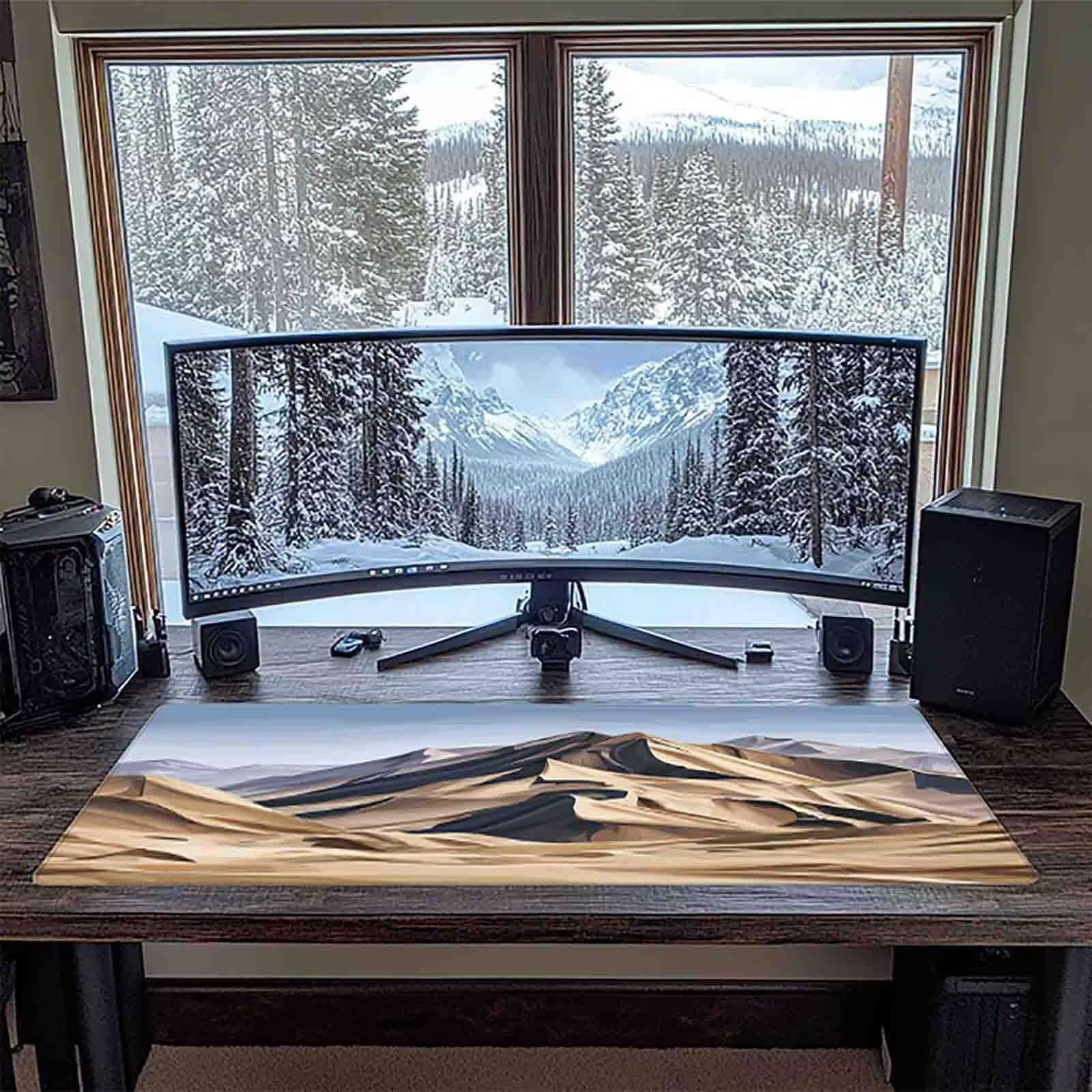 Tappetino Mouse XXL 1000x500mm Grigio Mousepad Deserto Tappetino Scrivania Grande, con base in Gomma Antiscivolo, Impermeabile Sottomano Scrivania per Computer, Accessori Gaming Mouse Pad 5-172m