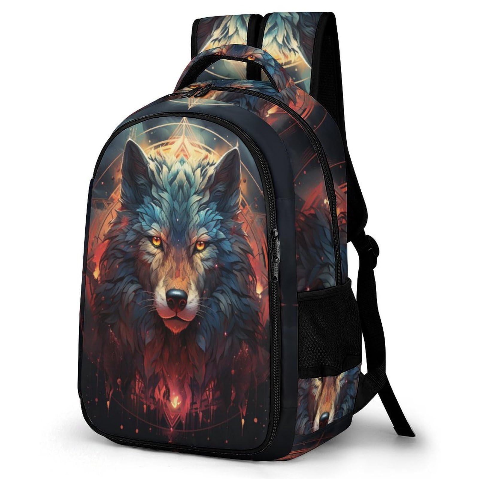 Dolyues Schulranzen Für Kinder & Teenager - Galaxy Wolf Design, Großes Fassungsvermögen, Mit Seitentaschen