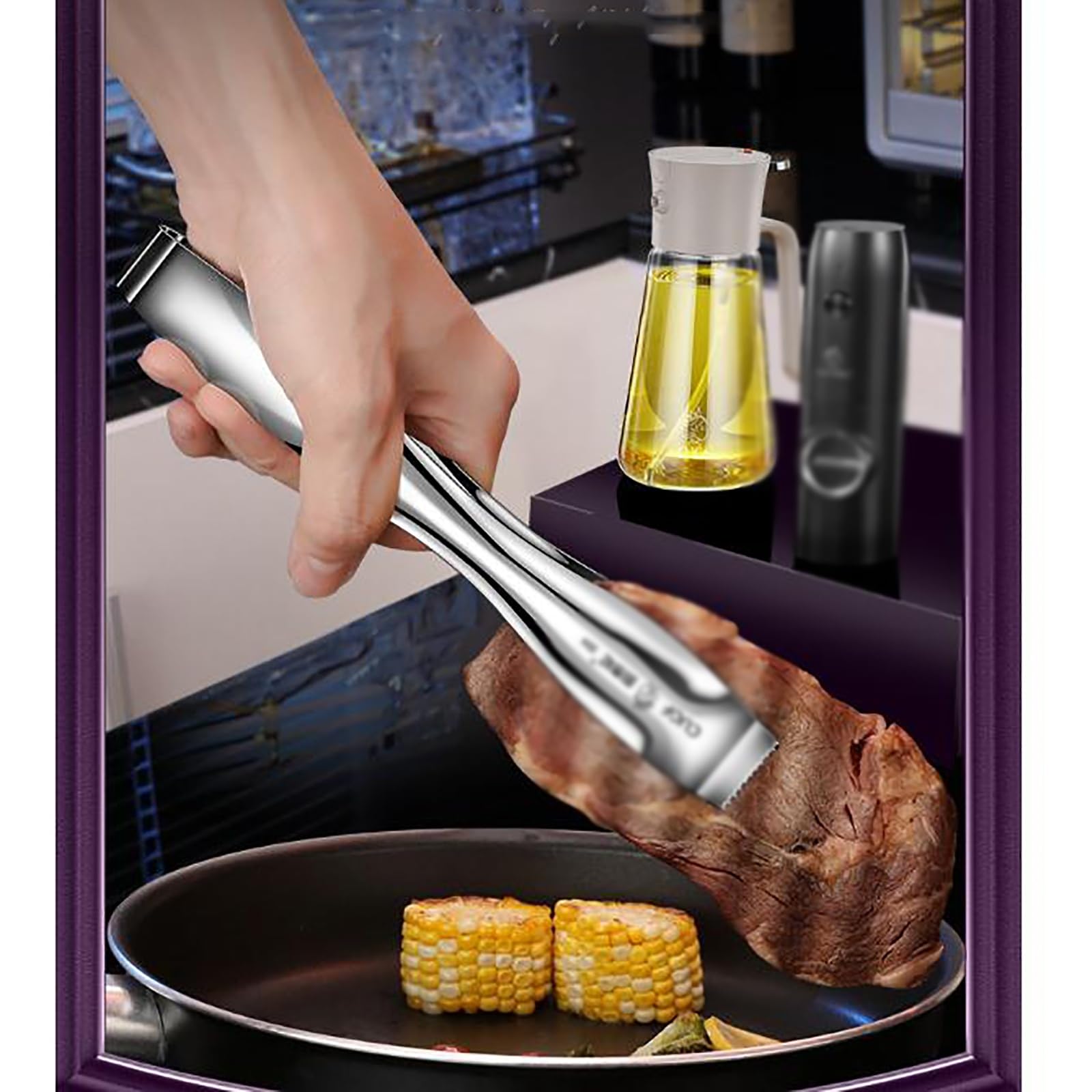 Pinzas de cocina de acero inoxidable, pinzas versátiles para freír, asar y servir, herramienta de cocina duradera y fácil de limpiar