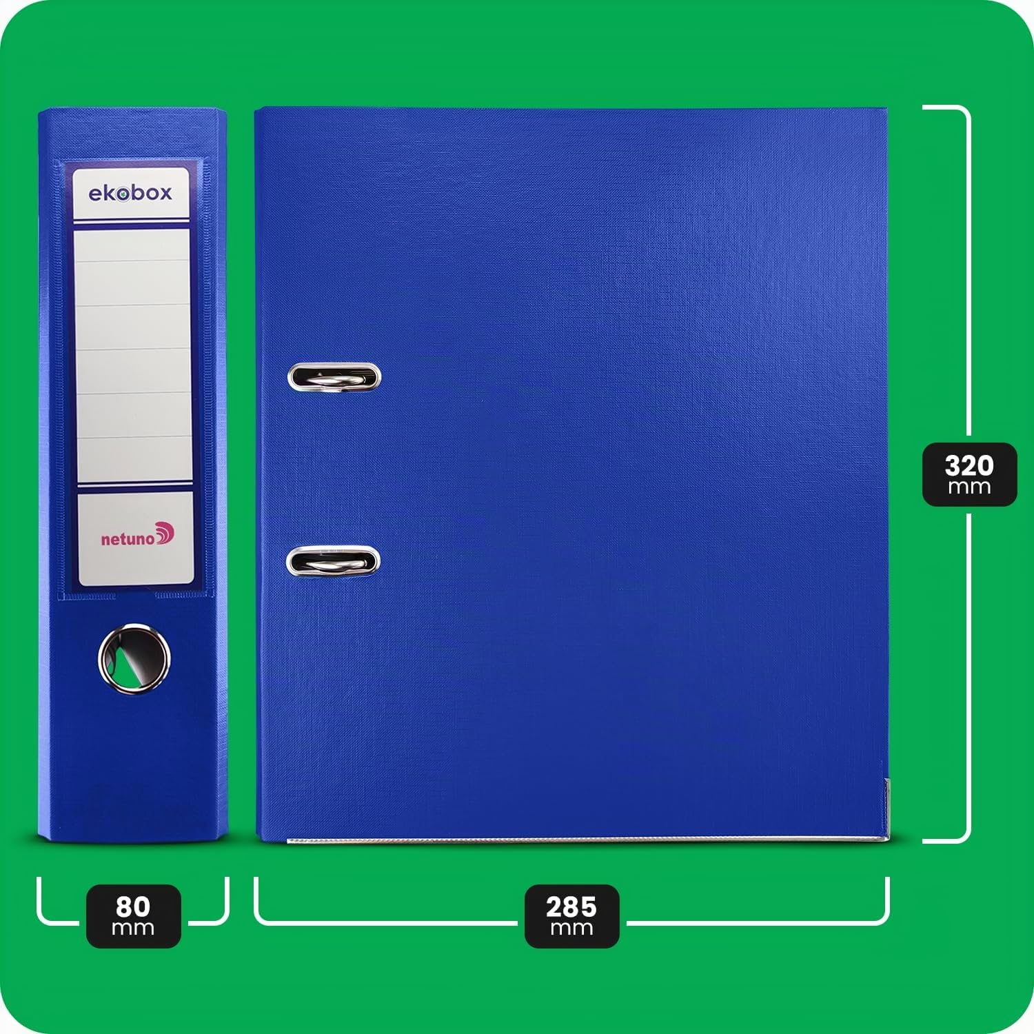 Netuno 20 raccoglitore cartone ecologico riciclato blu a 2 anelli A4 dorso 8 cm faldone portadocumenti per ufficio scuola archivio