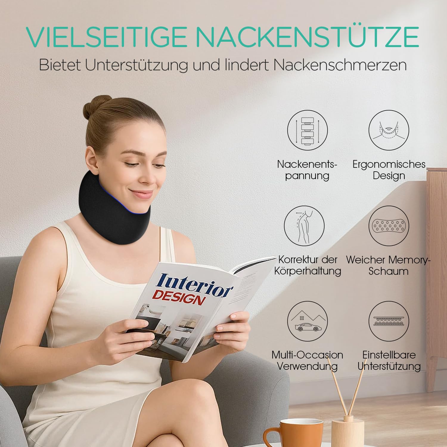 Nackenstütze, Verstellbare Nackenstrecker für Nackenschmerzen Unterstützung Halskrause aus Weichem Schaumstoff für Schlafen, um den Druck auf die Halswirbelsäul Männer und Frauen NB100