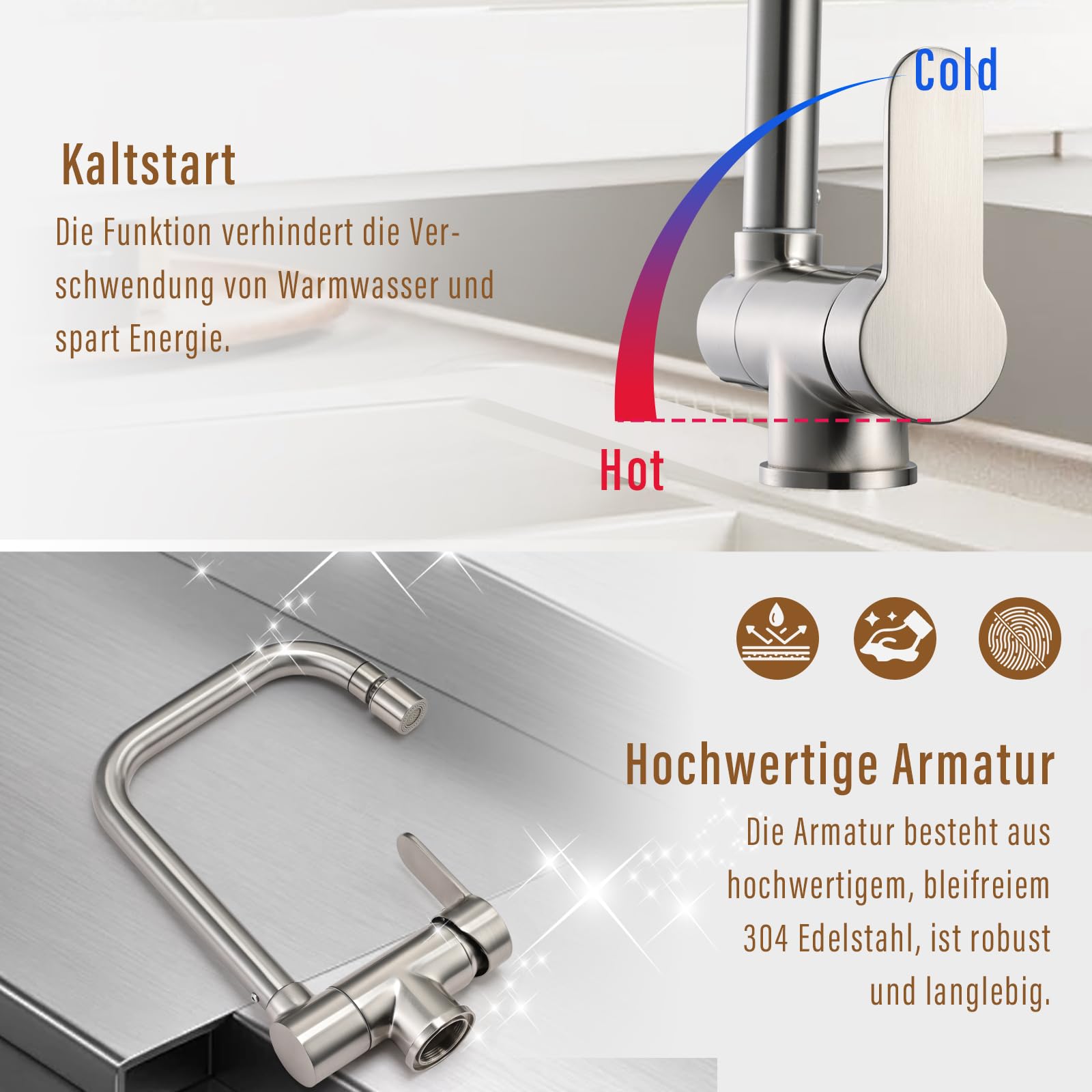 Robinet de cuisine à l'avant, pliable, robinet de cuisine sous fenêtre, robinet d'évier avec 2 types de jet, pivotant à 360°, mitigeur monocommande haute pression, en acier inoxydable