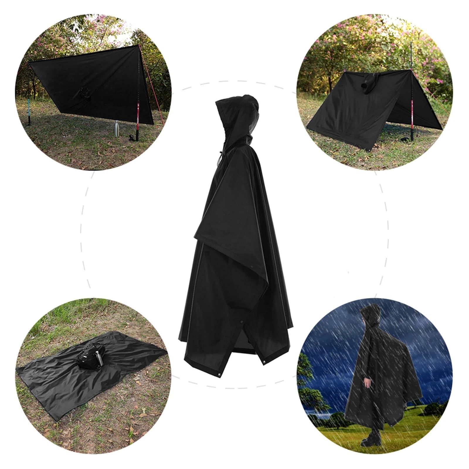 Poncho De Lluvia Poncho de Lluvia Impermeable 3 en 1 for Exteriores, Abrigo Ligero con Capucha for la Lluvia, Estera de Picnic, Manta, Refugio Solar for Acampar, Senderismo y Escalada(Grey)