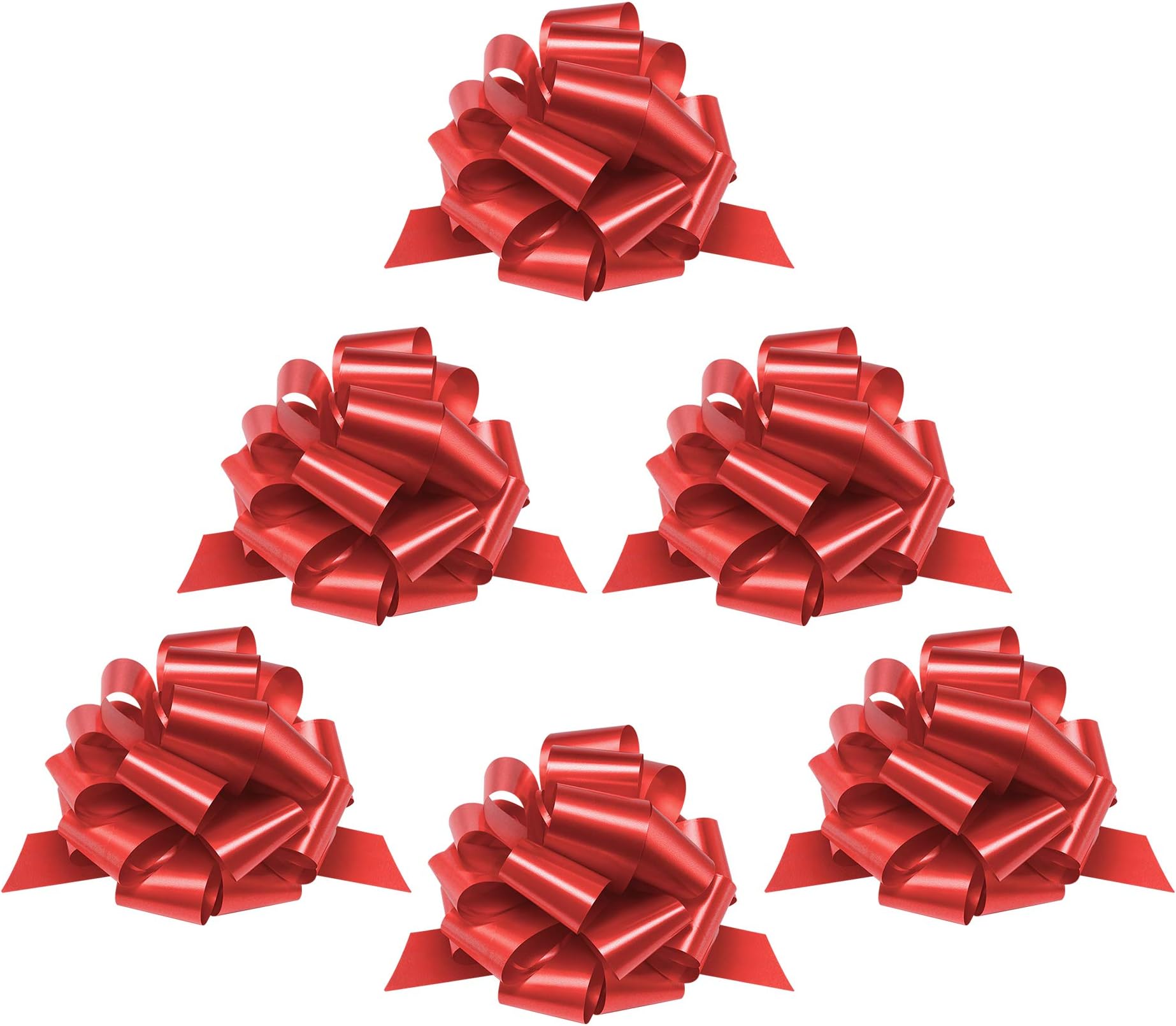 Pull Bows for Gifts - Red, 9 Inch, Set of 6 - Large 9" Pull Strings for Presents - Gift Wrapping Ribbon Bows for Christmas