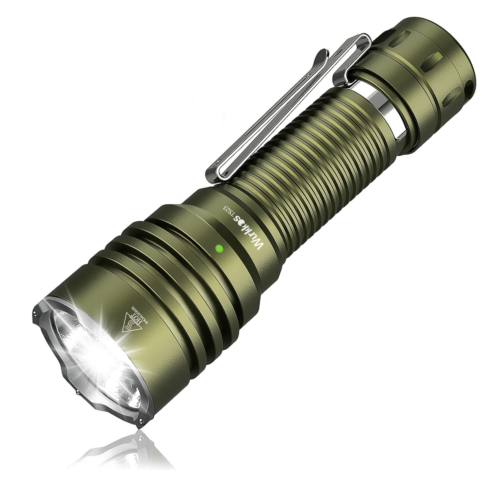 Wurkkos TS23 Tactical Torch 5000 Lumens, Super Bright LED Rechargeable Torch with 482m Long Beam Searchlight, 7 Modes, IP68 Waterproof Heavy Duty Torch for Security, Dog Walking, Camping-Green