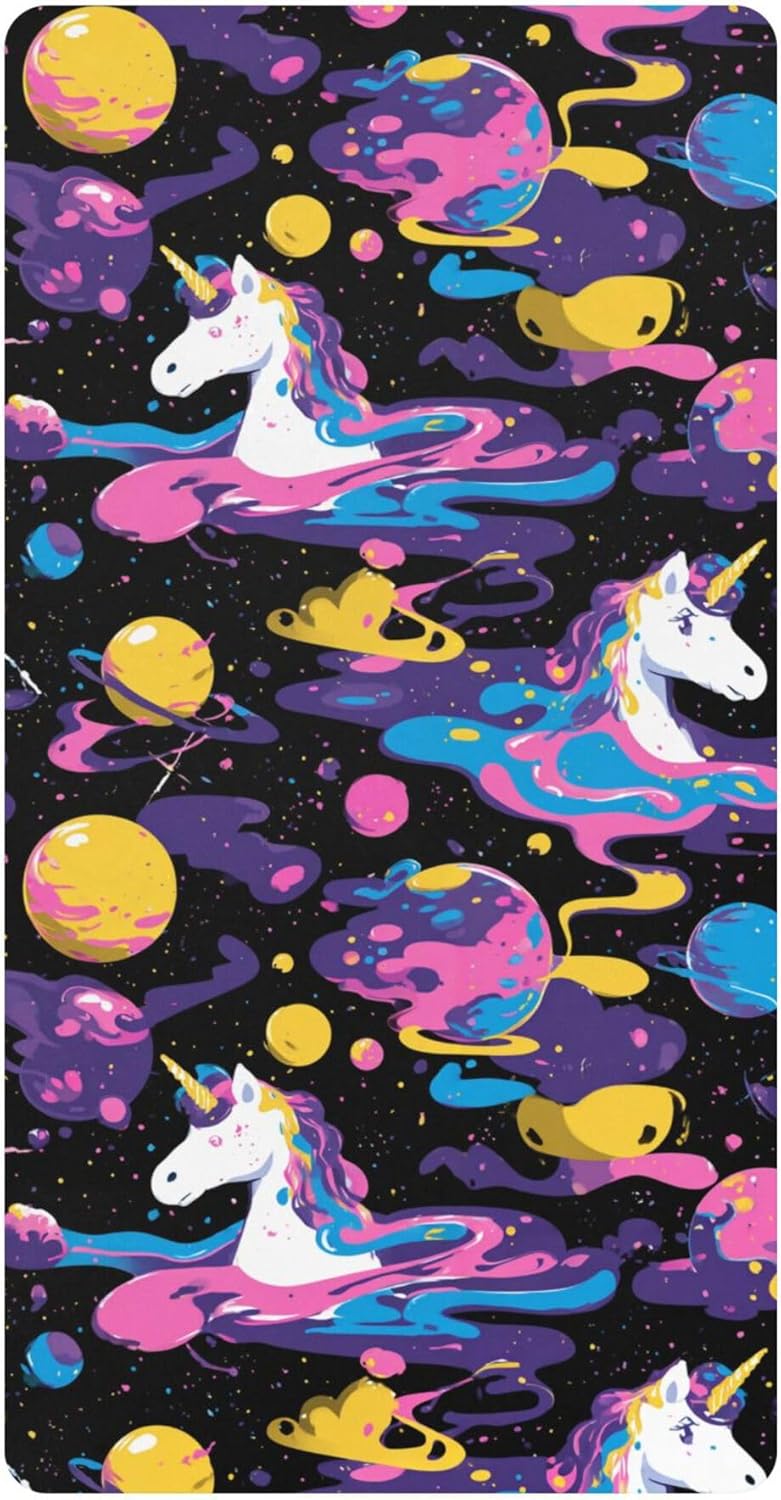 Cute Galaxy Unicorns Crib Sheets Soft Breathable Fitted Cotton Baby Crib Sheets Mattress Cover for Girl Boy, 52" x 28" x 9"