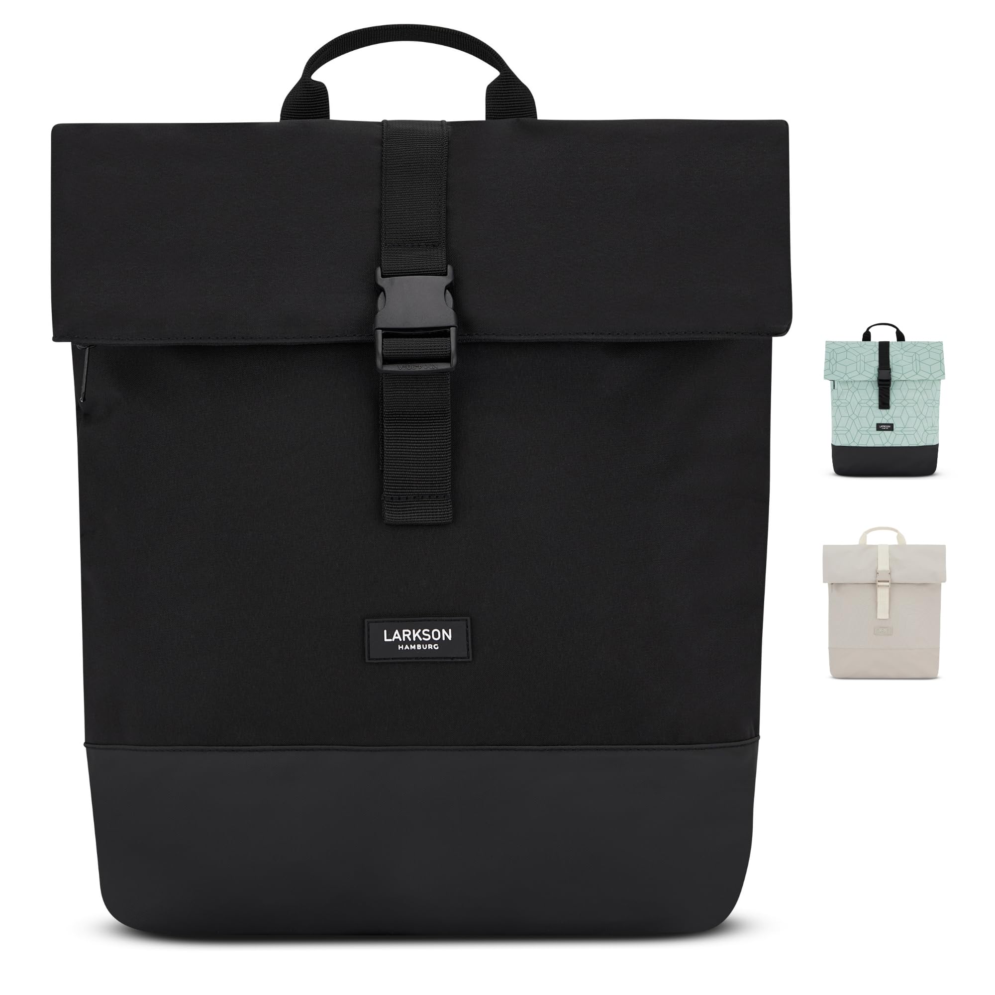 LARKSON Zaino Donna Uomo Nero - Tammo - Borsa per PC Portale, Lavoro, Università e Viaggio - Rolltop Leggero - Impermeabile