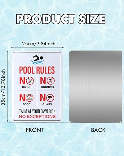 Miniatura 2 de THTEN Letrero de reglas de piscina de 14 x 10 pulgadas, letrero de metal de advertencia de piscina, letrero de metal de advertencia de no buceo, no