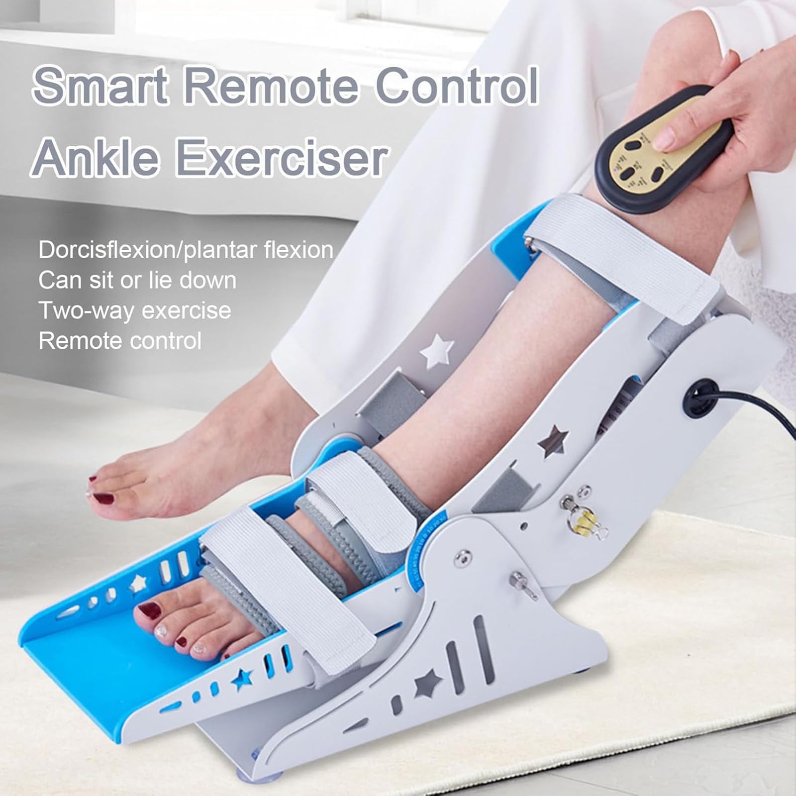 Dispositivo per allenamento della caviglia, riabilitazione elettrica per recupero articolare, regolazione a 3 velocità, allenamento bidirezionale per dorsiflessione e flessione ad angolo completo
