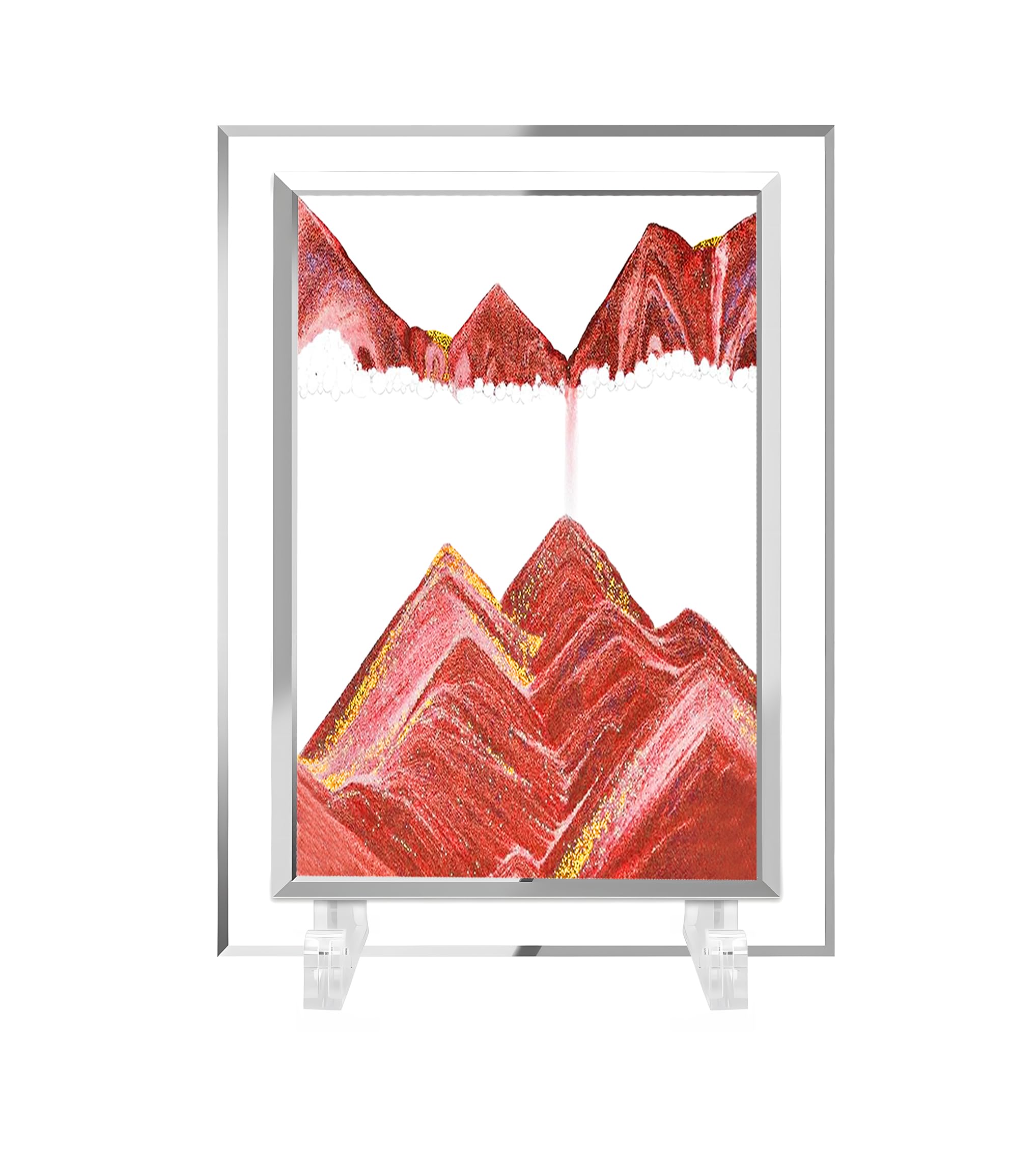 AzureLeap 3D Dynamic Sand Art Liquid Motion Sand Picture Square Glass Deep Sea Sandscape Flowing Frame for Relaxing Desktop Home Office Decor (7inch-RED)