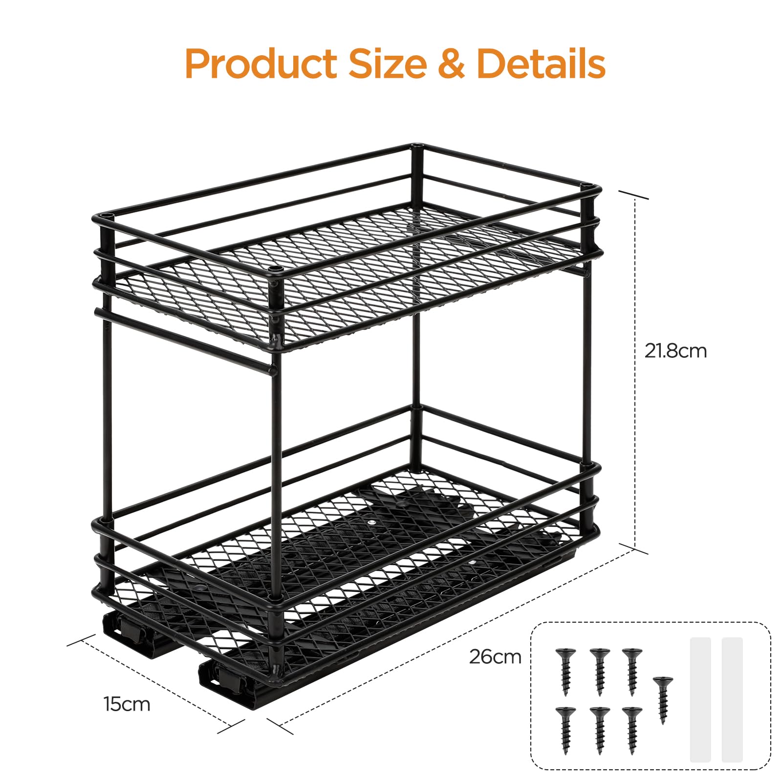 Cozary Porta Spezie Per Cucina, Portaspezie Per Cucina Estraibile A 2 Livelli – Cassetto Estraibile Cucina Con Cuscinetti A Sfere, 2 Metodi Di Montaggio (26 * 15 * 21.8cm)