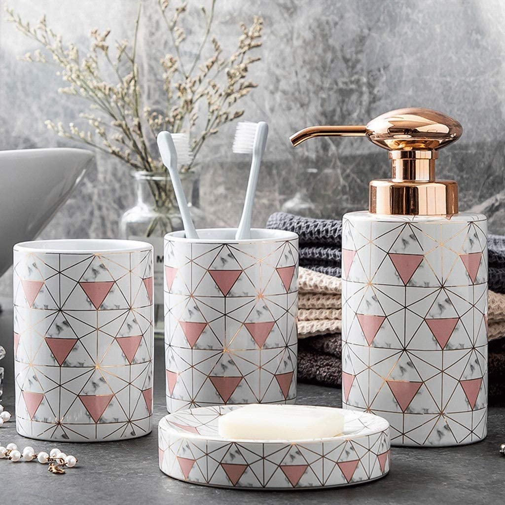Badezimmer Set 4-teiliges Badezimmer-Zubehör-Set, Inklusive Lotionspender Mit Roségoldener Pumpseifenschale Als Einzugsgeschenk Dekoration Organizer(A)