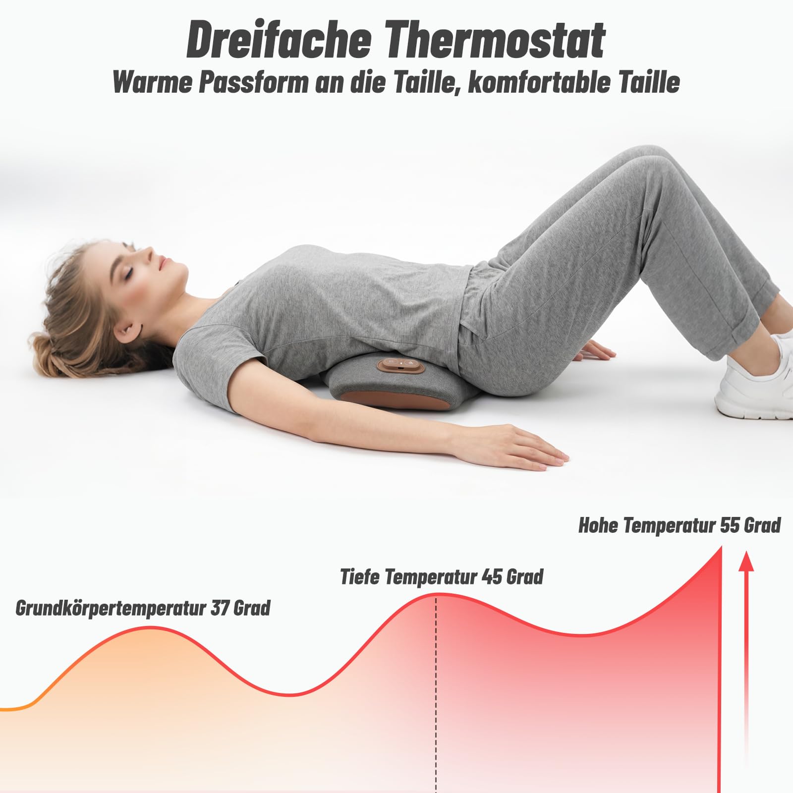 Rückenmassagegerät,Massagekissen Lendenwirbelkissen mit Wärme- und Vibrationsmassage, 5-Sekunden-Memory-Schaum, 26° Lendenstütze, Ergonomisches Rückenkissen für Bürostuhl, Auto, Bett und Sofa