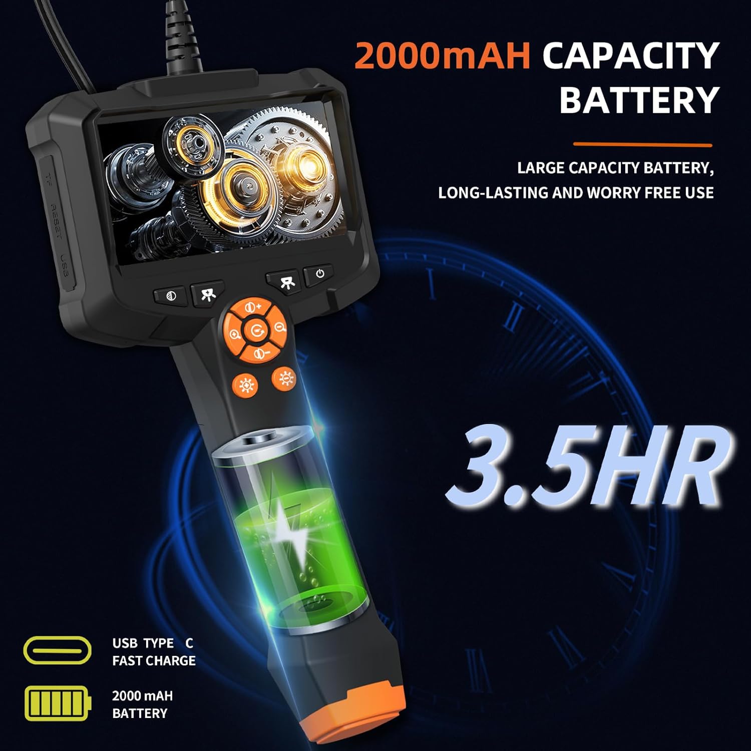 Endoscope Camera with Light, 1080P HD Borescope with 8 Adjustable Lights, 4.3" Endoscope with 16.4 ft Semi-Rigid Snake Camera, IP67 Waterproof Borescopese for Sewer, Cool Gadgets & Tools for Men - Image 4