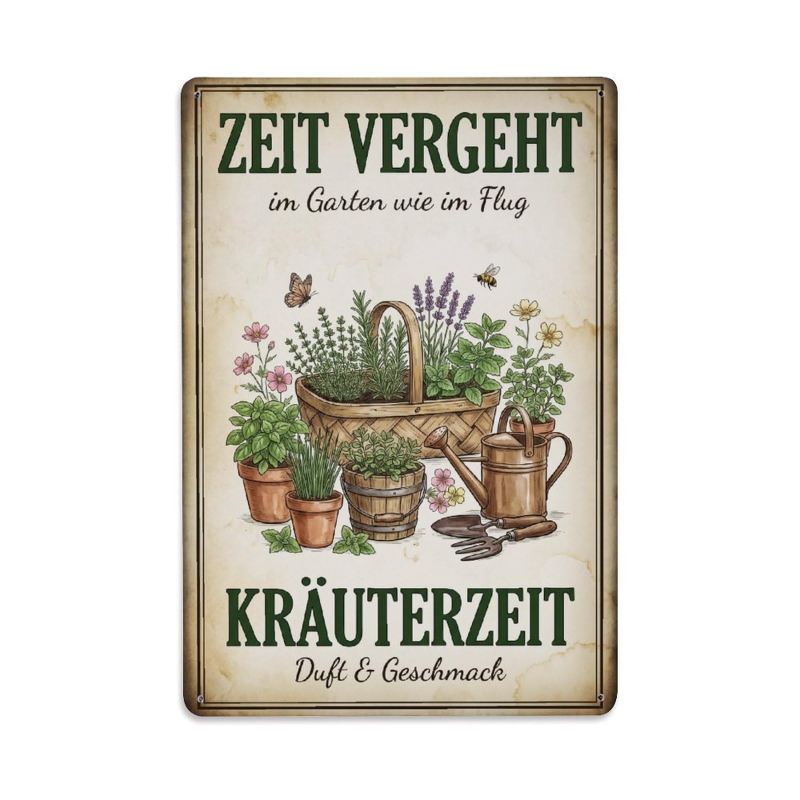 Vintage Funny Garden Thyme Flies Rustic Gate Patio Metal Tin Sign Plaque Wall Decor for Cafe, Club Bar, Office, Garden Metal Poster 8x12Inch