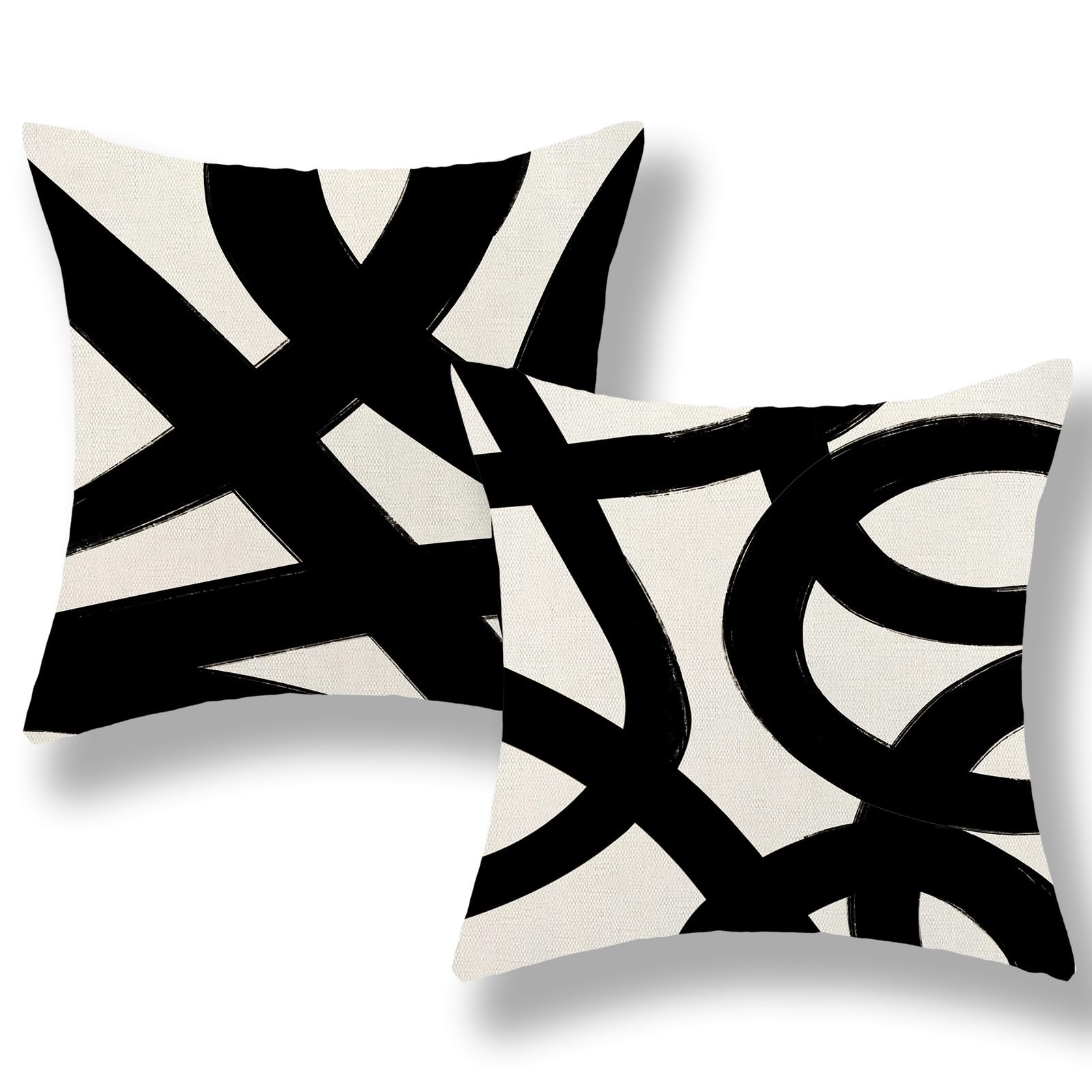 Black And Cream Pillow Covers 16x16 Set Of 2 Geometric Abstract Modern Art Line Throw Pillow Covers Boho Minimalist Style Decorative Pillowcase Linen Cushion Case Decoration For Home Sofa Outdoor — image 1