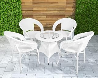 Amazon Brand - Solimo HDPE Rattan 4 Seater Patio Seating Set | Outdoor Furniture 4 Chairs with 1 Glass Top Table | Coffee ... Price In India
