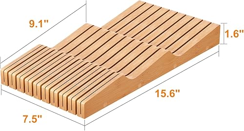 Miniatura 4 de Soporte para cuchillos de bambú, organizador de cajones de cuchillos en el cajón, organizador de cuchillos con capacidad para hasta 19 cuchillos (no
