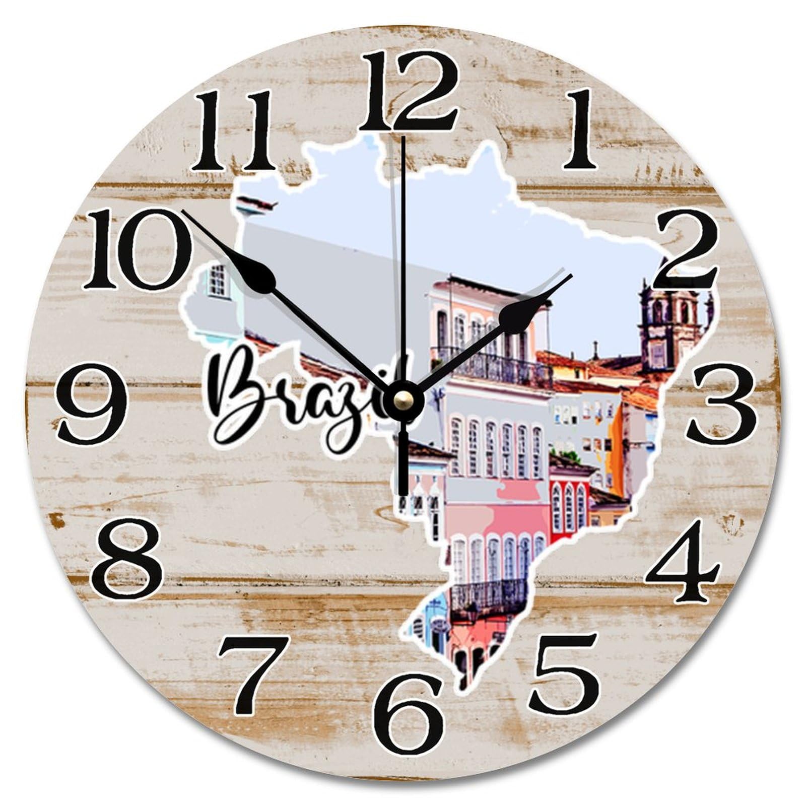 Horloge murale 30,5 cm paysage urbain Brésil moderne à pile pour bureau