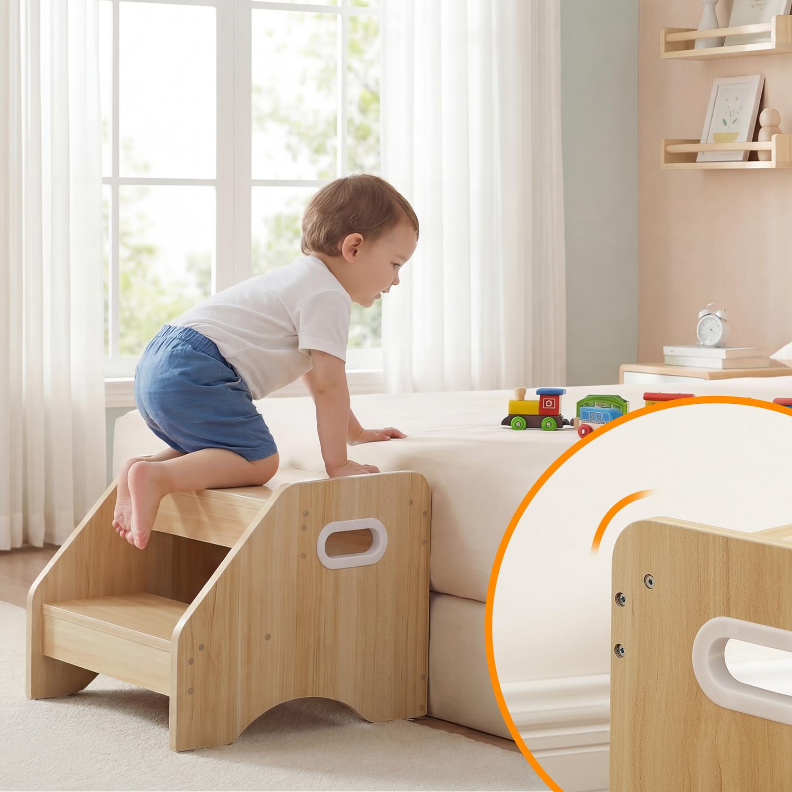 HOOBRO Marchepied pour Enfants à 2 Niveaux, Tabouret, Charge Max 30 kg, Bois ENL28JD01