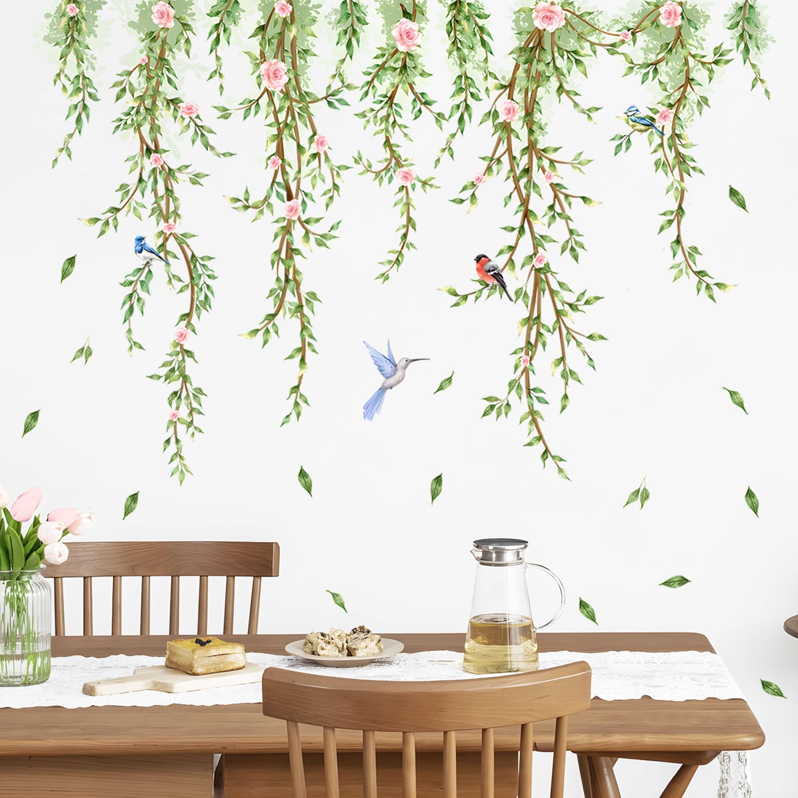 APOMOONS Adesivi Murali Scritte Adesive per Pareti Foglie Verdi Tropicali Adesivi da Parete Fiori E Piante Uccelli Vite Appesa Decorazione Murale Camera da Letto Soggiorno Camerette