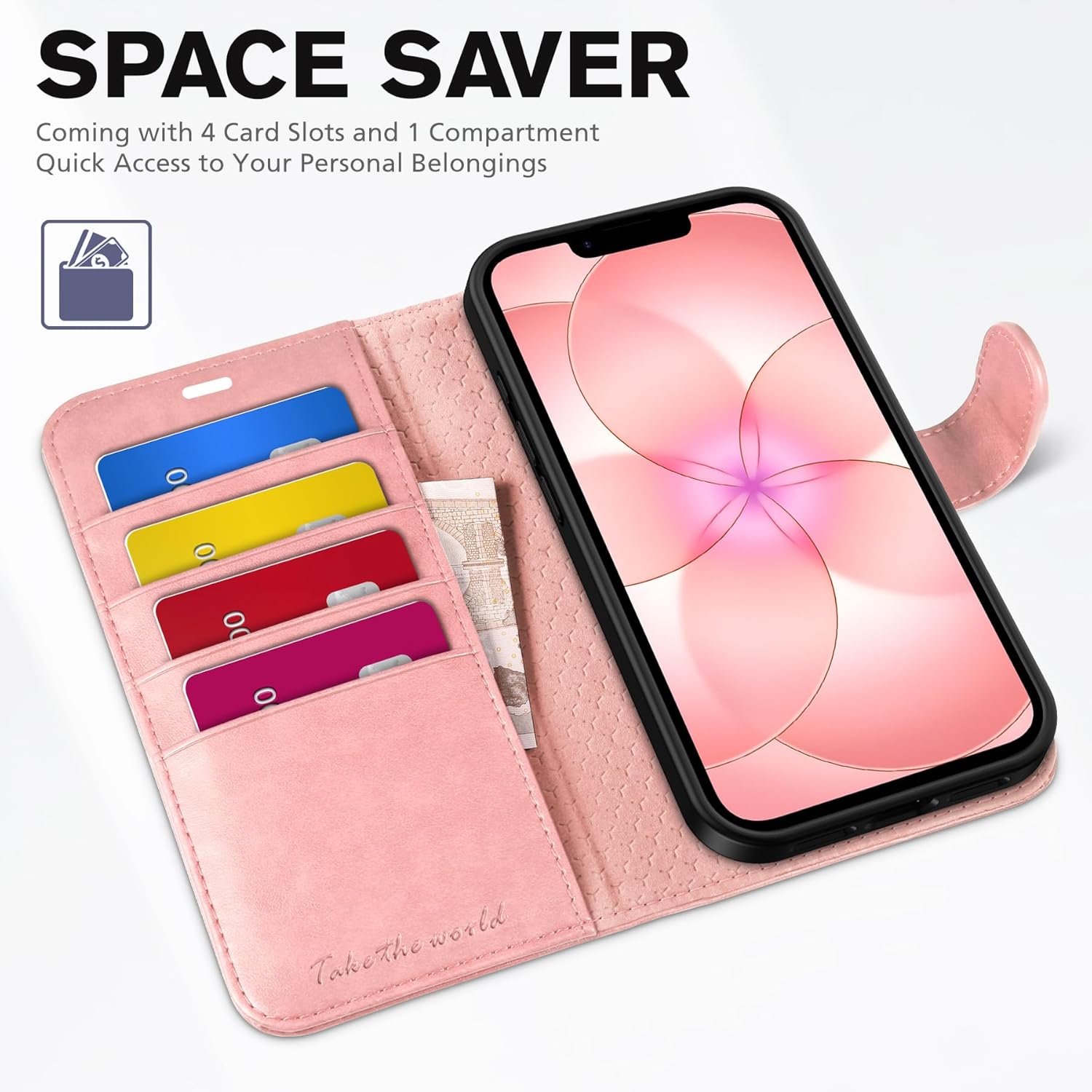 TUCCH Wallet Case for iPhone 17e 16e 6.1" 5G, [TPU Shockproof Inner Shell] PU Leather [RFID Blocking] 4 Card Holder Magnetic Kickstand Flip Cover Compatible with iPhone 17e 2026/16e 2025, Rose Gold