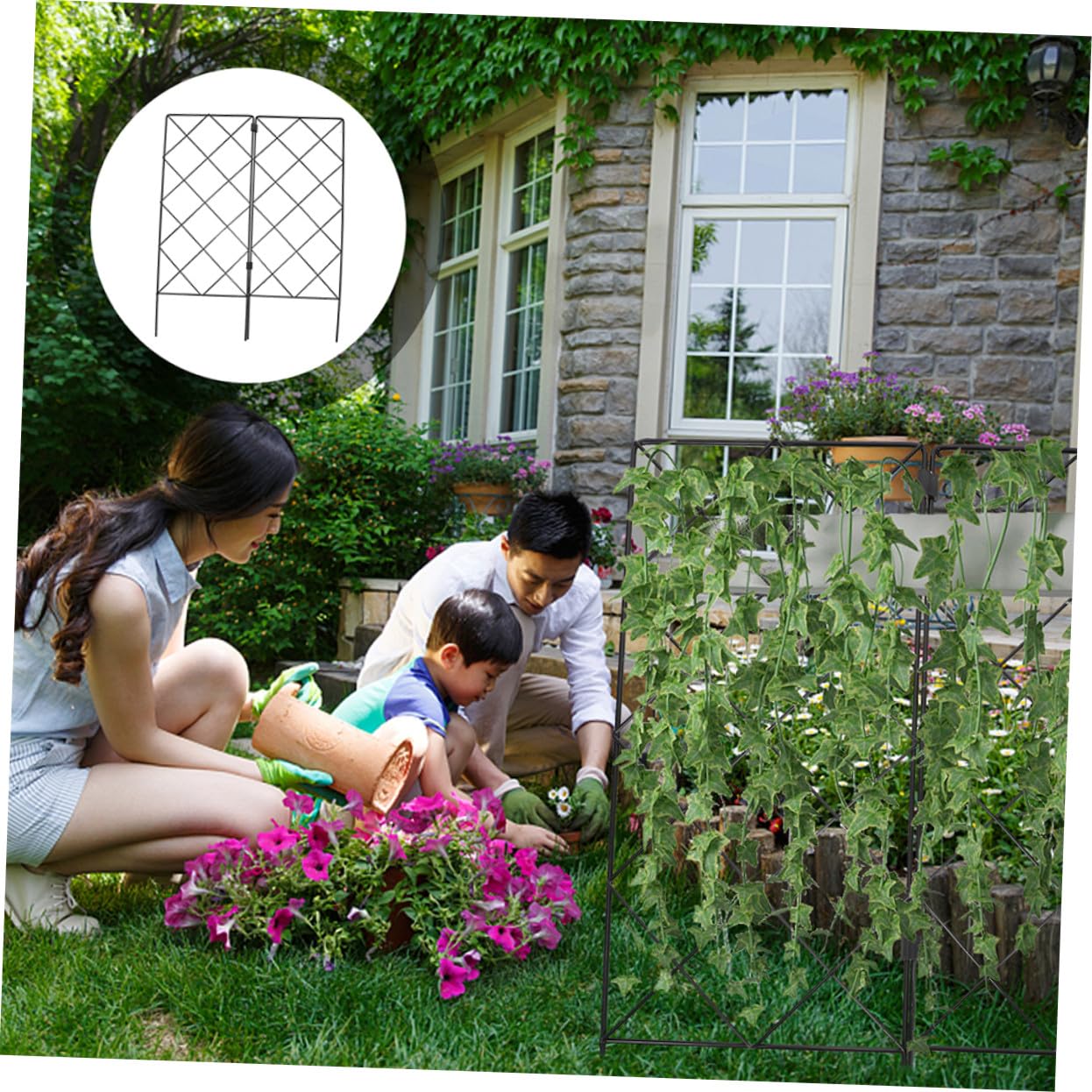 SHINEOFI 2 pièces Support Plantes Grimpantes Pliable et Treillis Jardin Cadre Robuste pour Fleurs et Vignes Extérieures Tuteur pour Croissance Saine et Protection Vents