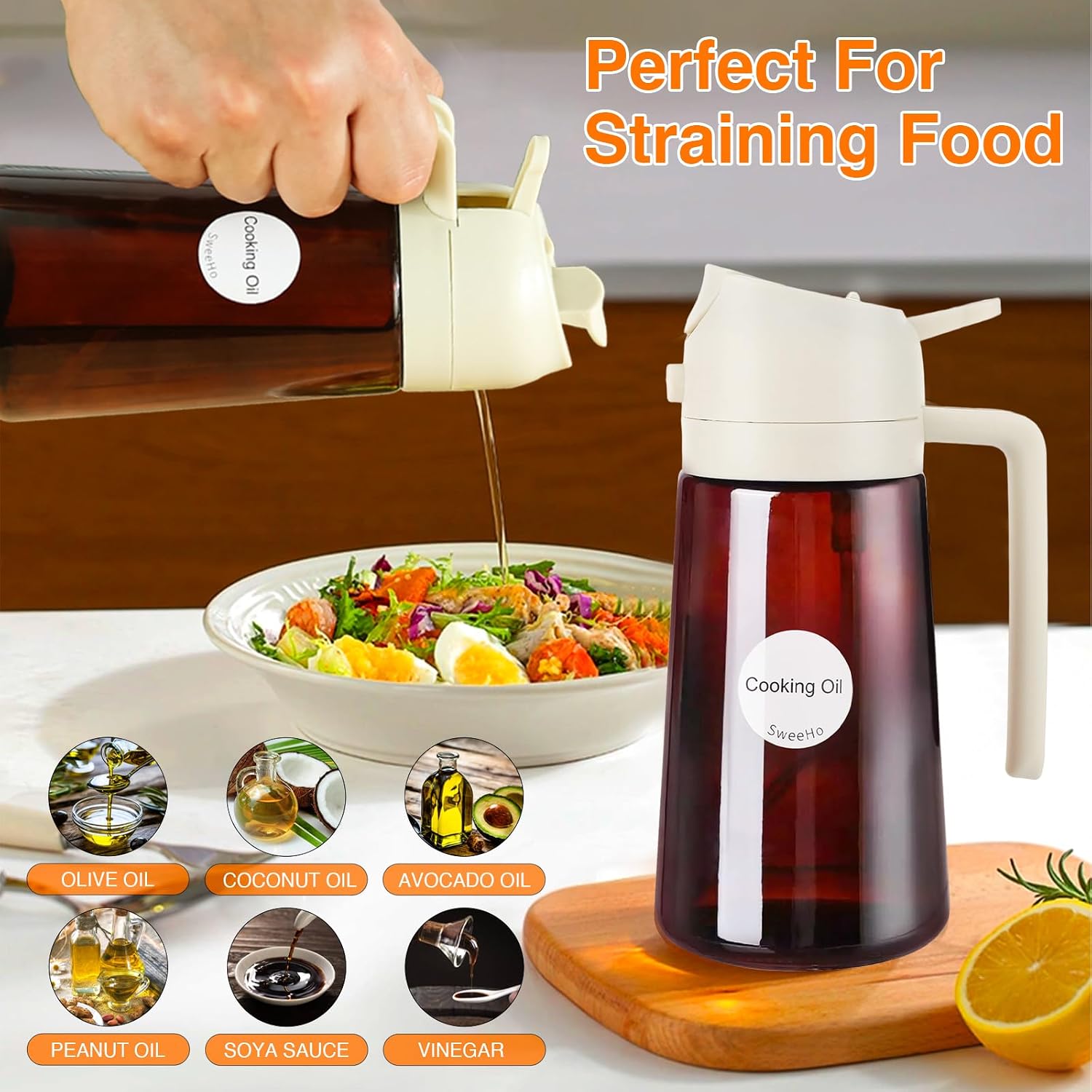 Oil Sprayer for Cooking, 2 In 1 Oil Dispenser and Oil Sprayer (Creamy Dark Brown)