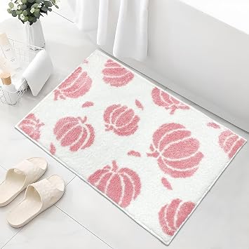 APROPHIC Pink Pumpkin Bath Mats, Fall Bathroom Decor, Non-Slip Microfiber Bath Rugs, Autumn Thanksgving Bathroom Rug for Shower, Tub, Sink, Decor, Machine Washable, 20x30 inch