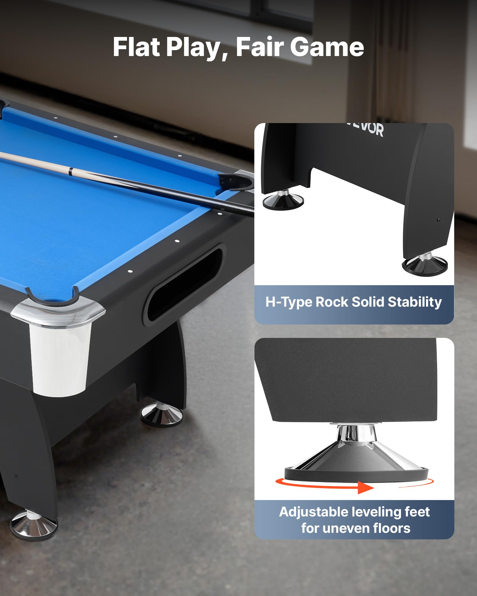 VEVOR Table de Billard 2135 mm, kit de Billard Portable, Pieds réglables, Ensemble d'accessoires complets avec Boule, Queue, Support, Craie et Pinceau, pour Domicile, Club, Noir avec Tissu Bleu
