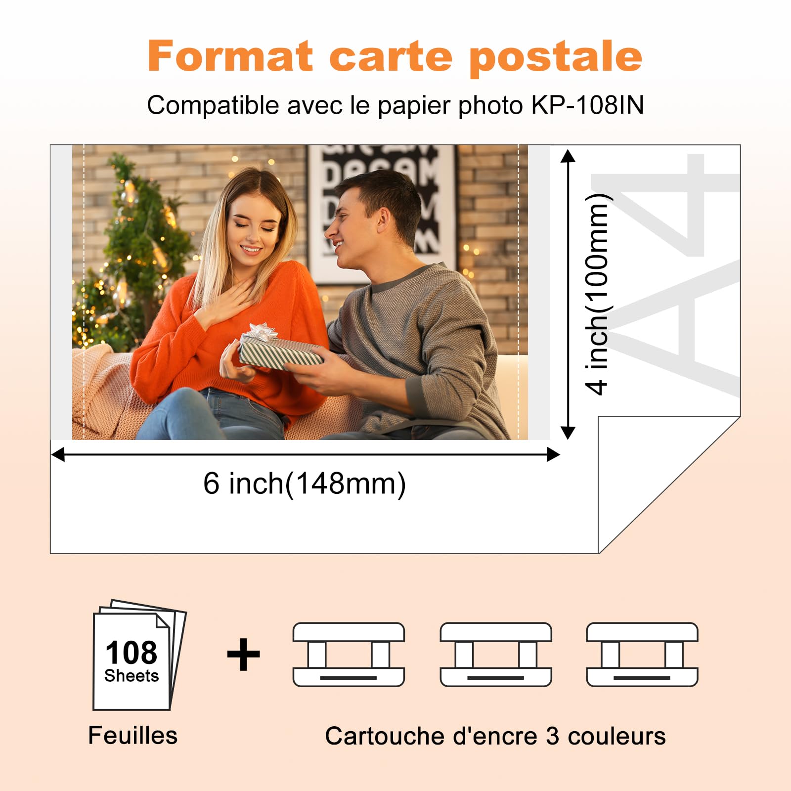 Hehua Compatible pour Canon KP-108IN Papier Photo et Cartouche, 10x15cm