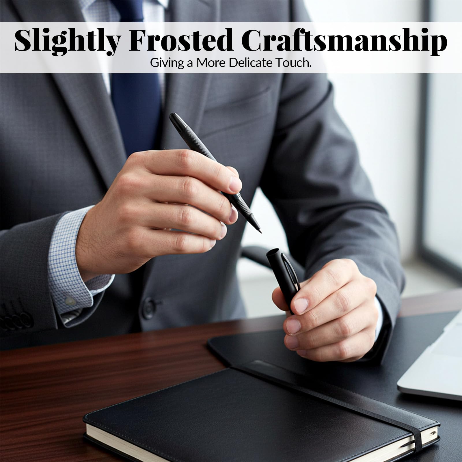 3 Pcs Matte Black Forest Rollerball Pen Pocket Refillable Rollerball Pen with Metal Case and Black Ink Refill — view 7