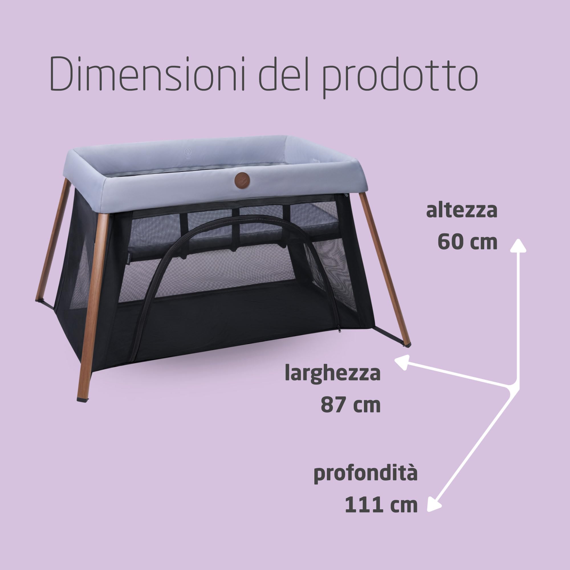 Maxi-Cosi Iris2, 2 in 1 Culla da Campeggio Neonato, 0-3 anni, 0-15 kg, Lettino da Viaggio Compatto, 2 Livelli, Finestra, Pieghevole e Leggero, Materassino Estensibile, Eco Care, Essential Grey
