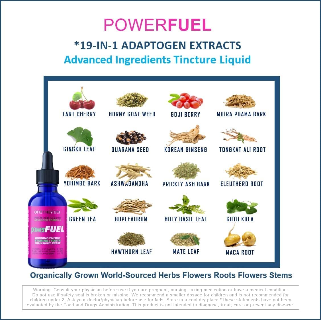 PowerFuel 2oz. Plant-Based Brain Body Multi Energy Drops. Stress Fatigue Relief. Hydration Detox Endurance Supplement. Korean Ginseng Maca Goji + 100% Natural Pure Vegan 19 Herbal Tincture : Health & Household