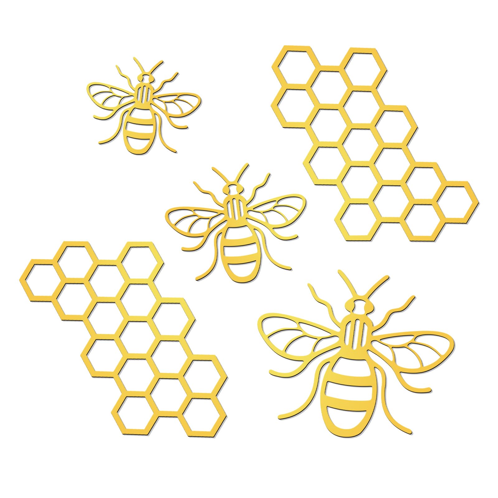 Betinyar 5 Pcs Acrylic Bee Wall Art Mirror Sticker, Mirror Walls Decor, Farmhouse Bee Decorations, Honey Comb Wall Art for Home Living Room Bedroom Decor