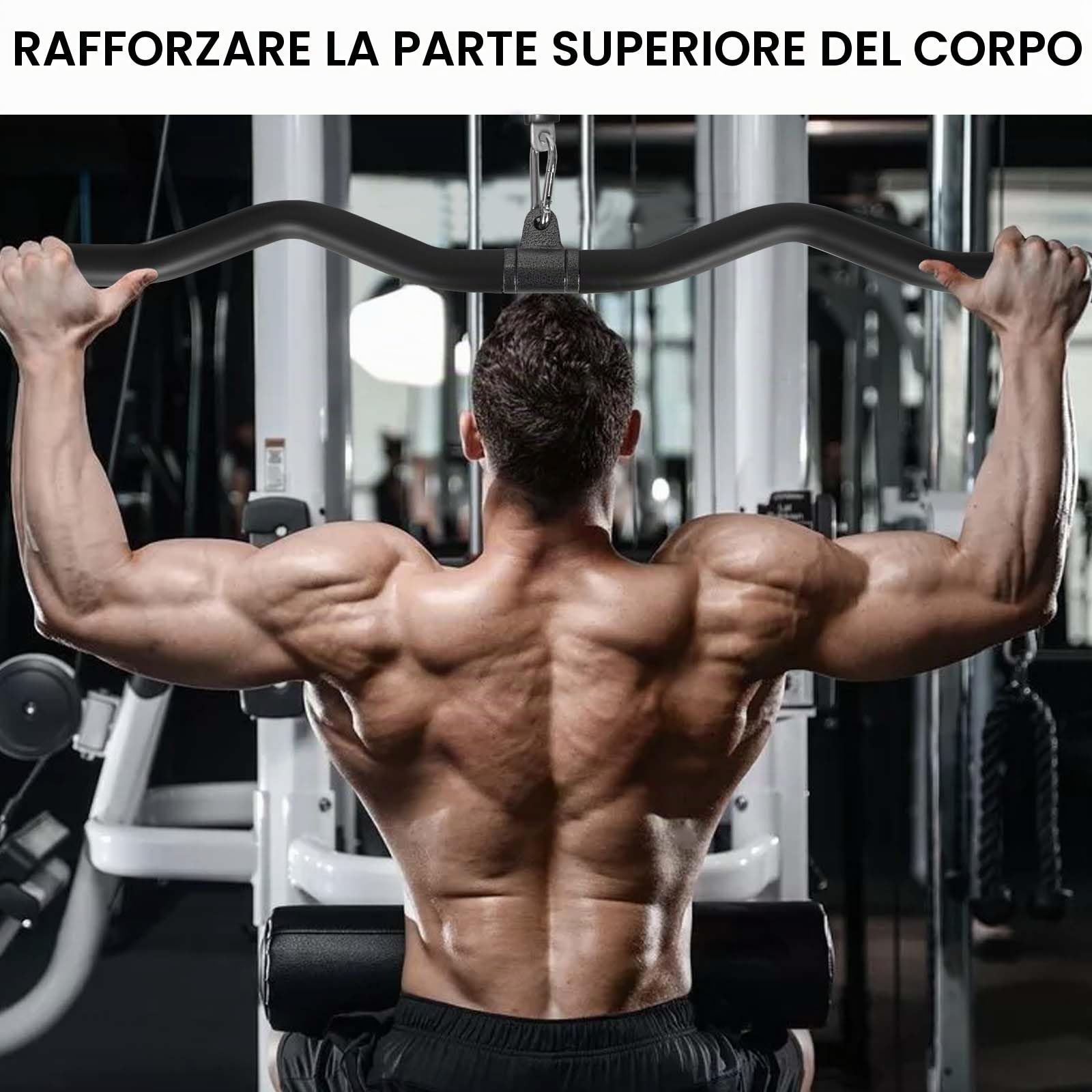 Barra per Bicipiti, Barra per Tricipiti, Barra Lat Machine Ergonomica 80 cm Nera, Barra per Trazioni Tricipiti per Casa, Palestra, Crossfit, Bodybuilding, Allenamento della Forza, Sport