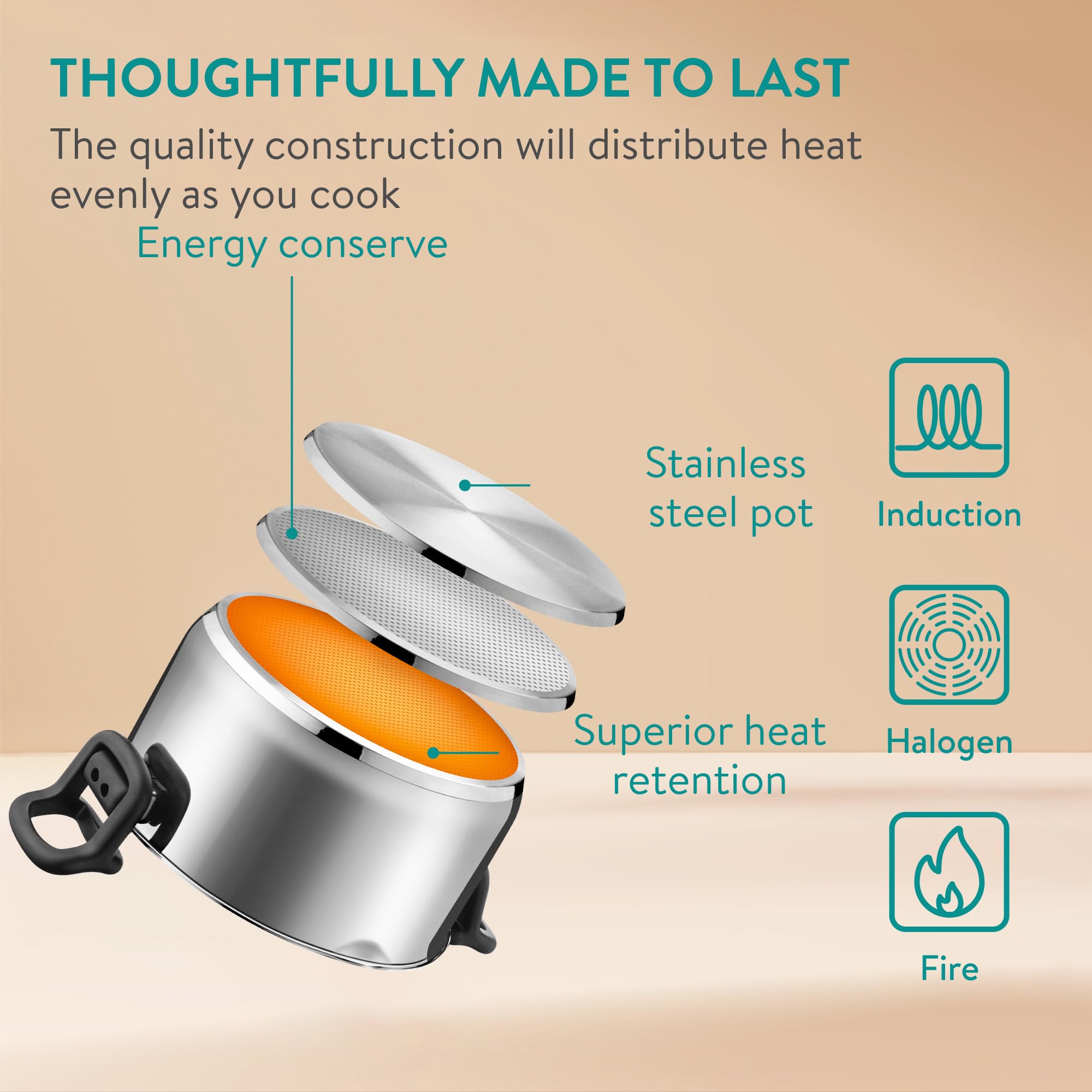 Navaris Pentola per Pasta in Acciaio Inox - Pentolone Induzione Grande - per Diversi Piani di Cottura - per Bollire Pomodori Spaghetti e Brodo - Lavabile in Lavastoviglie - 5,3 L