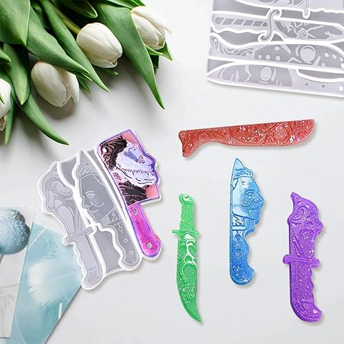 Miniatura 6 de HyzaPhix 13 moldes de resina para daga, moldes para llavero de Halloween, personajes de películas de miedo, molde de silicona, molde de fundición